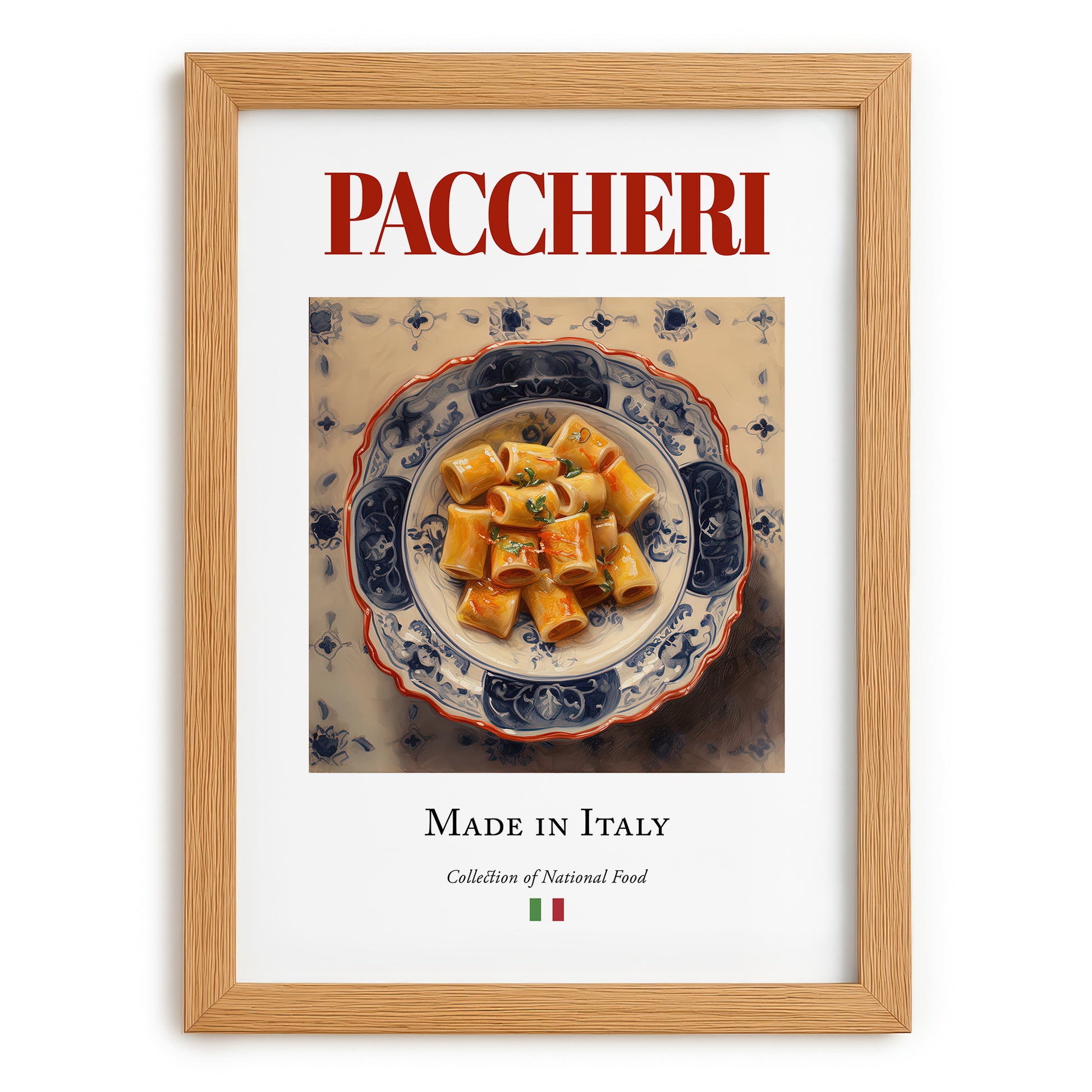 Paccheri – Italian Pasta, Ristorante Poster, set in oak frame
