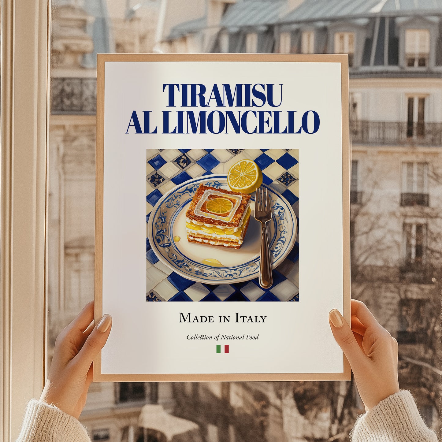 Tiramisu al Limoncello – Italian Dessert Dish, Restaurant Print, styled in a charming Paris street view