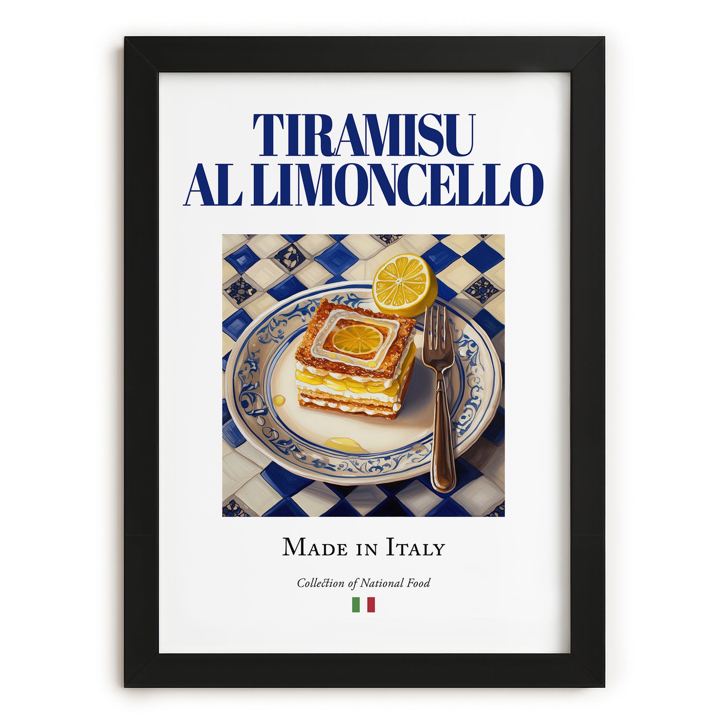 Tiramisu al Limoncello – Italian Dessert Dish, Restaurant Print, in sleek black frame