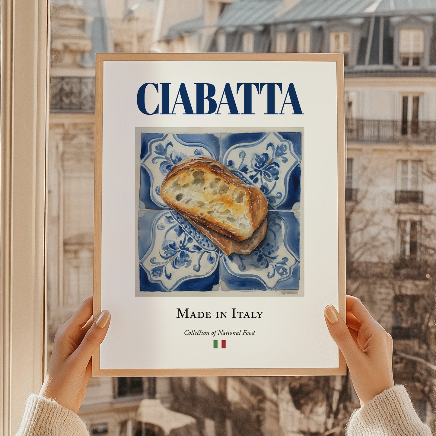 Ciabatta – Italian Bread Dish, Brasserie Poster, styled in a charming Paris street view