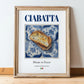 Ciabatta – Italian Bread Dish, Brasserie Poster, in wooden frame leaning on the floor