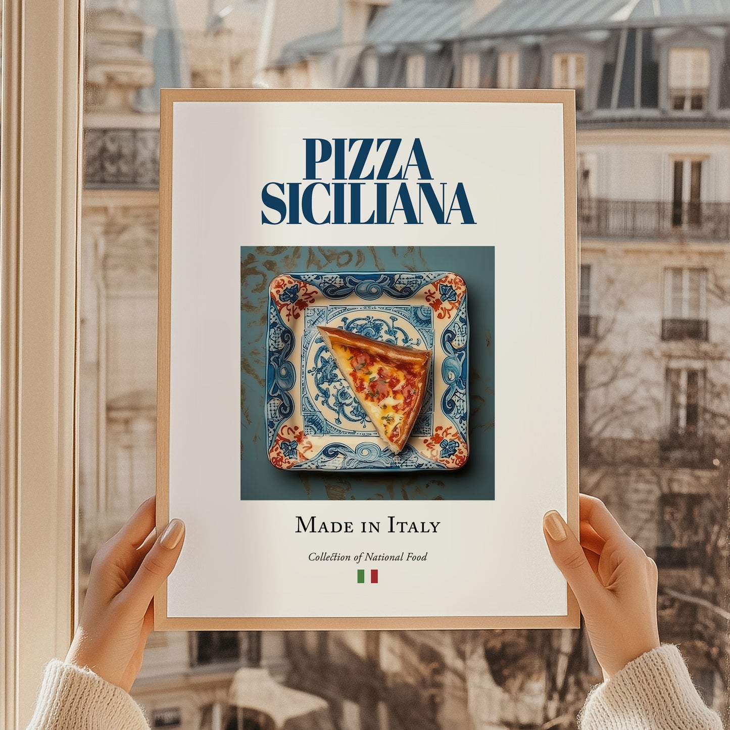 Sicilian Pizza – Italian Pizza, Trattoria Wall Art, styled in a charming Paris street view