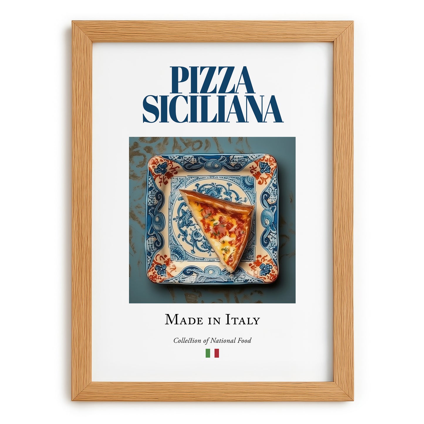 Sicilian Pizza – Italian Pizza, Trattoria Wall Art, set in oak frame