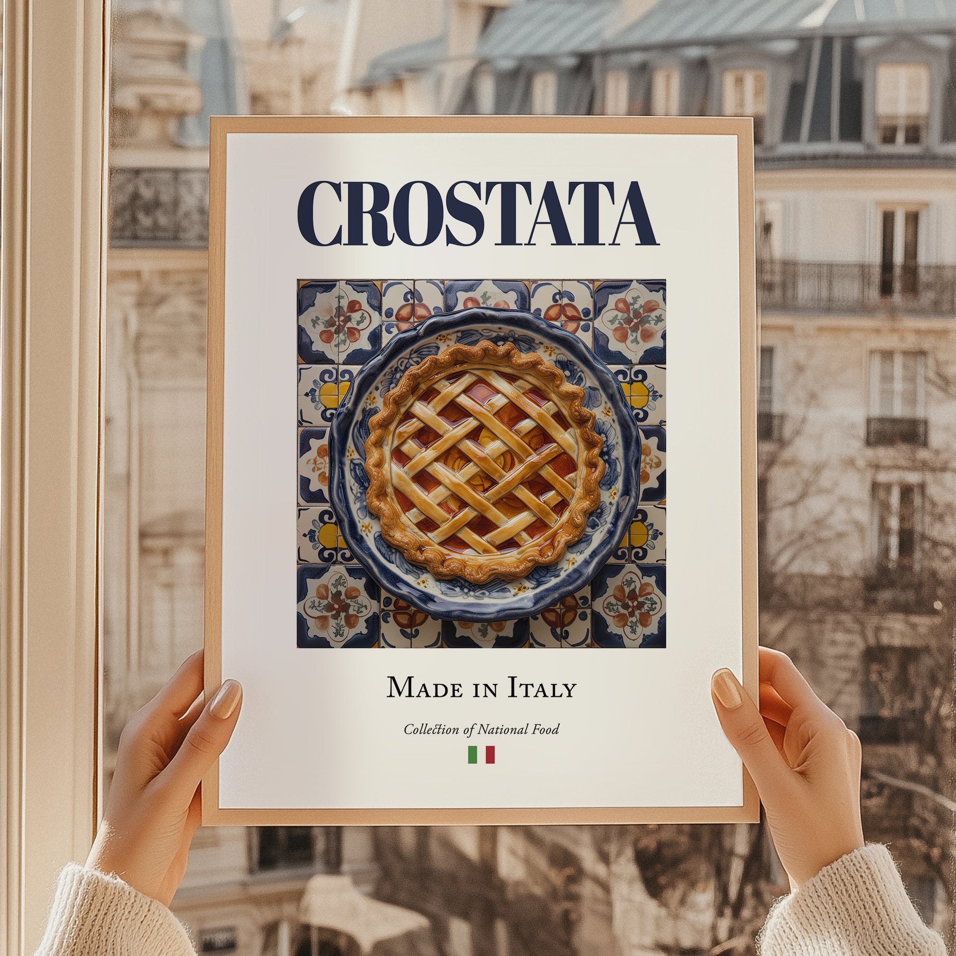 Crostata – Italian Dessert Dish, Bistro Poster, styled in a charming Paris street view