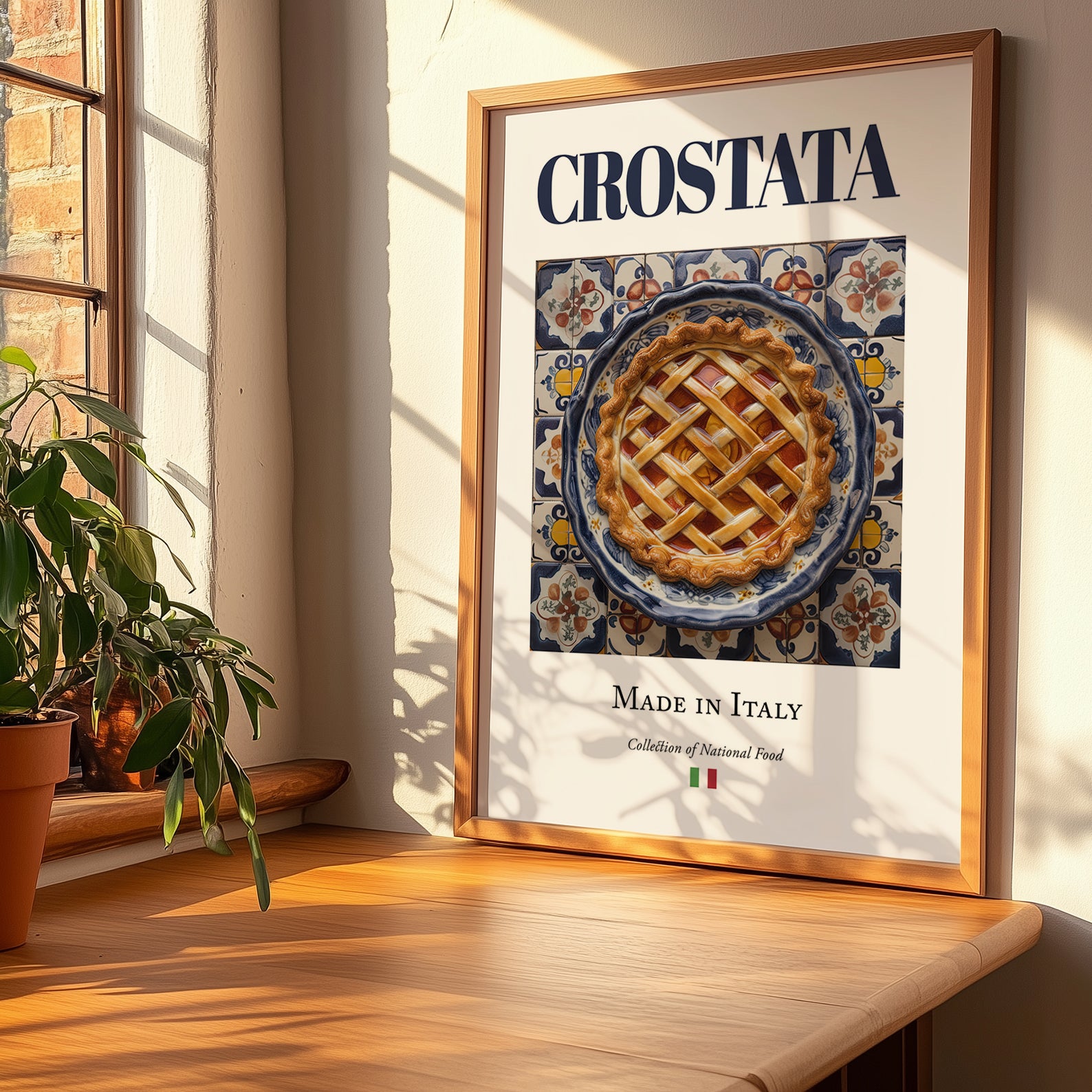 Crostata – Italian Dessert Dish, Bistro Poster, no-text version framed in wood