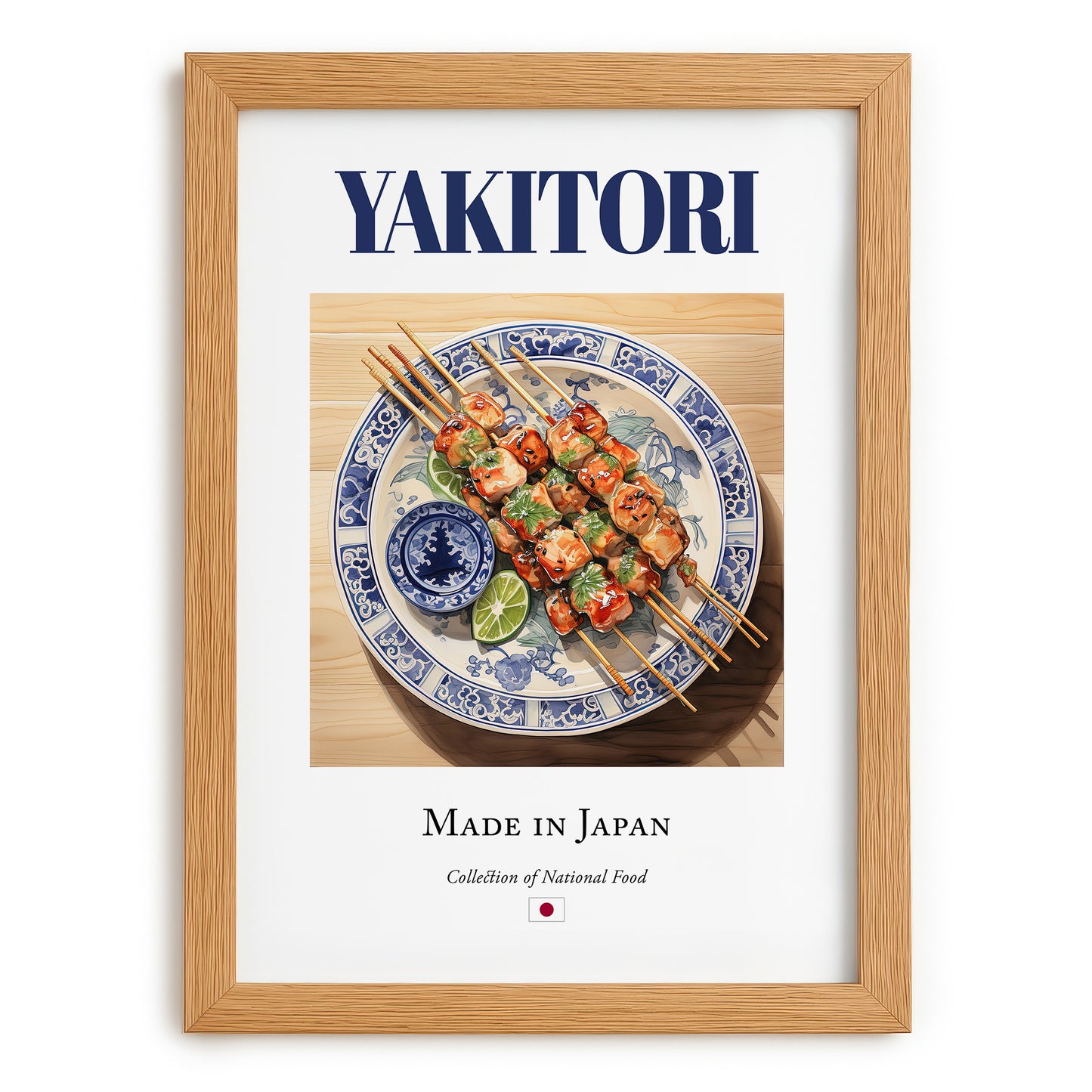 Yakitori – Japanese Dish, Café Wall Art, set in oak frame