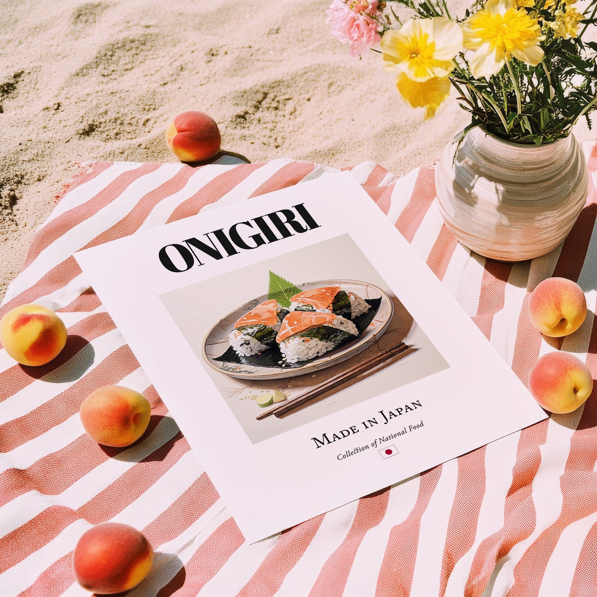 Onigiri – Japanese Dish, Bistro Wall Art, unframed on coastal sand