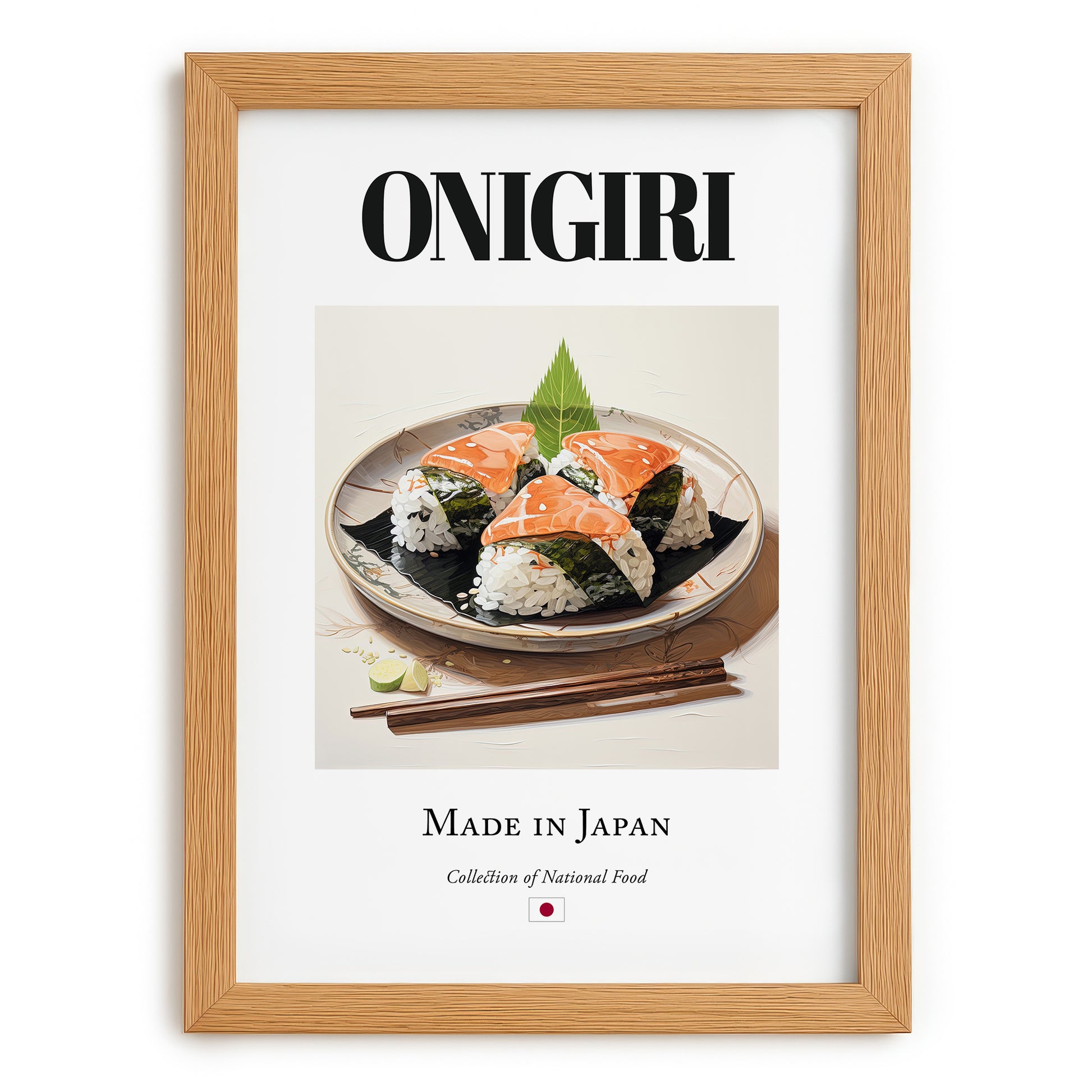 Onigiri – Japanese Dish, Bistro Wall Art, set in oak frame