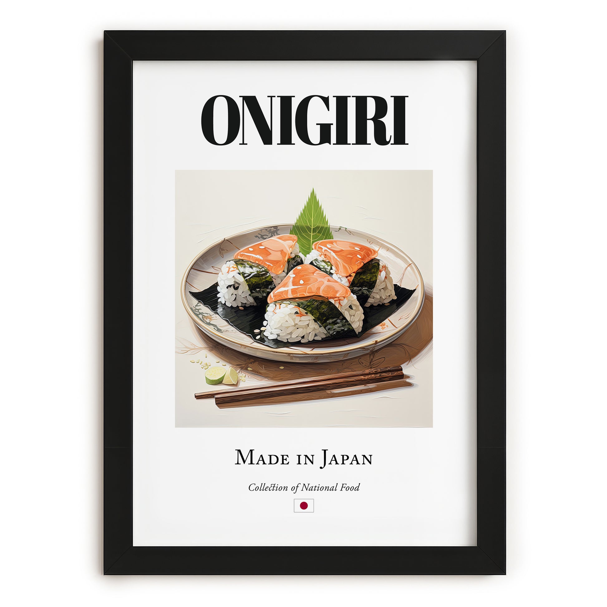 Onigiri – Japanese Dish, Bistro Wall Art, in sleek black frame