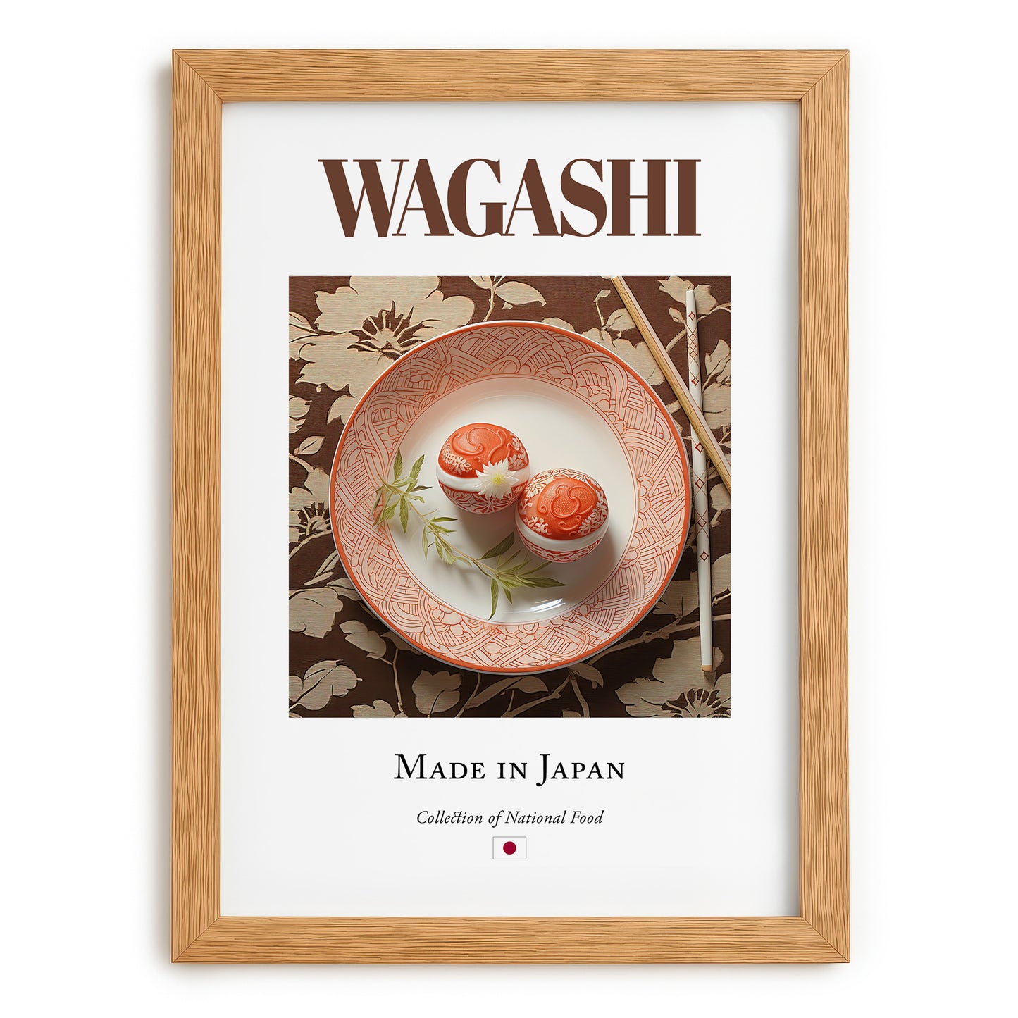 Wagashi – Japanese Dessert Dish, Café Still Life, set in oak frame