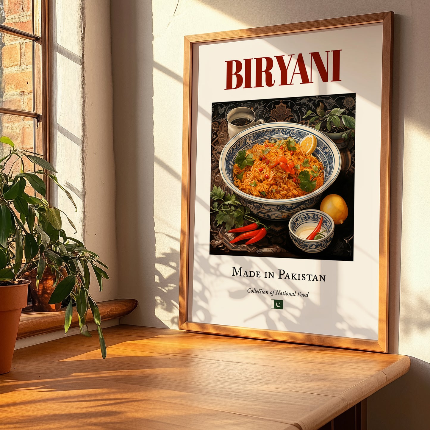 Byriani – Pakistani Rice Dish, Tavern Poster, no-text version framed in wood