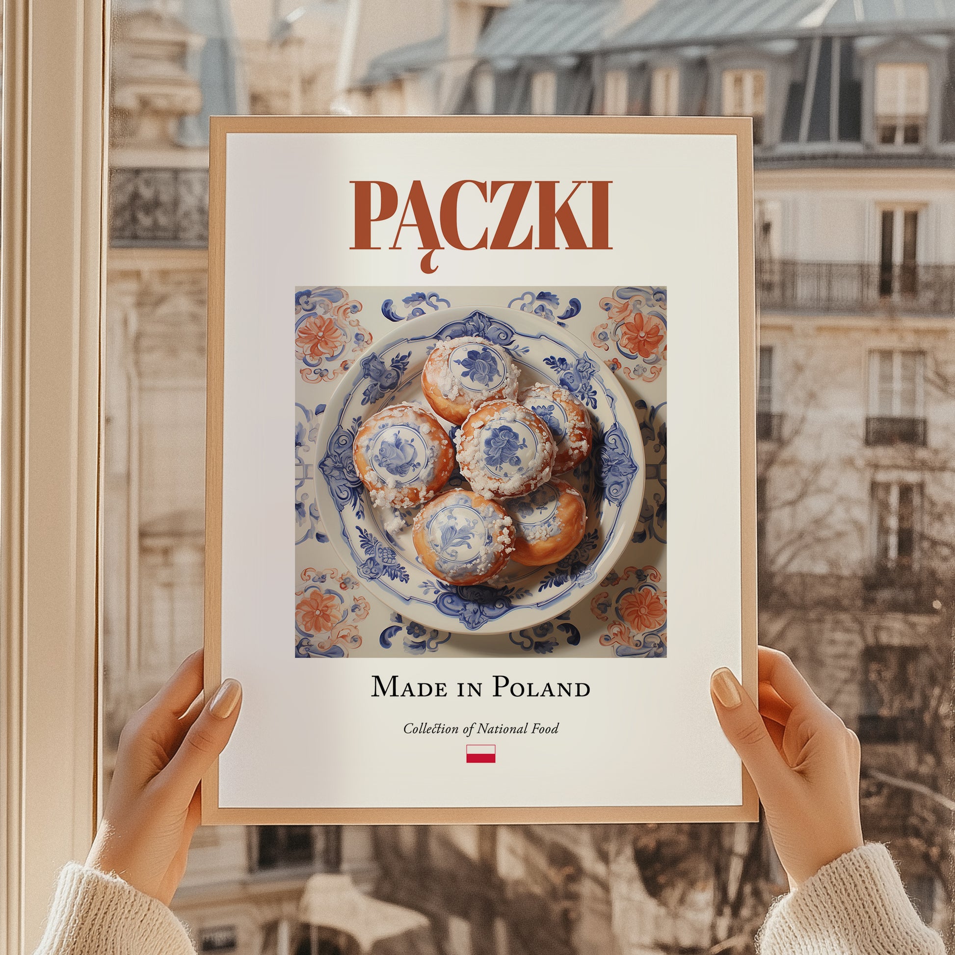 Pączki – Polish Dessert Dish, Café Poster, styled in a charming Paris street view