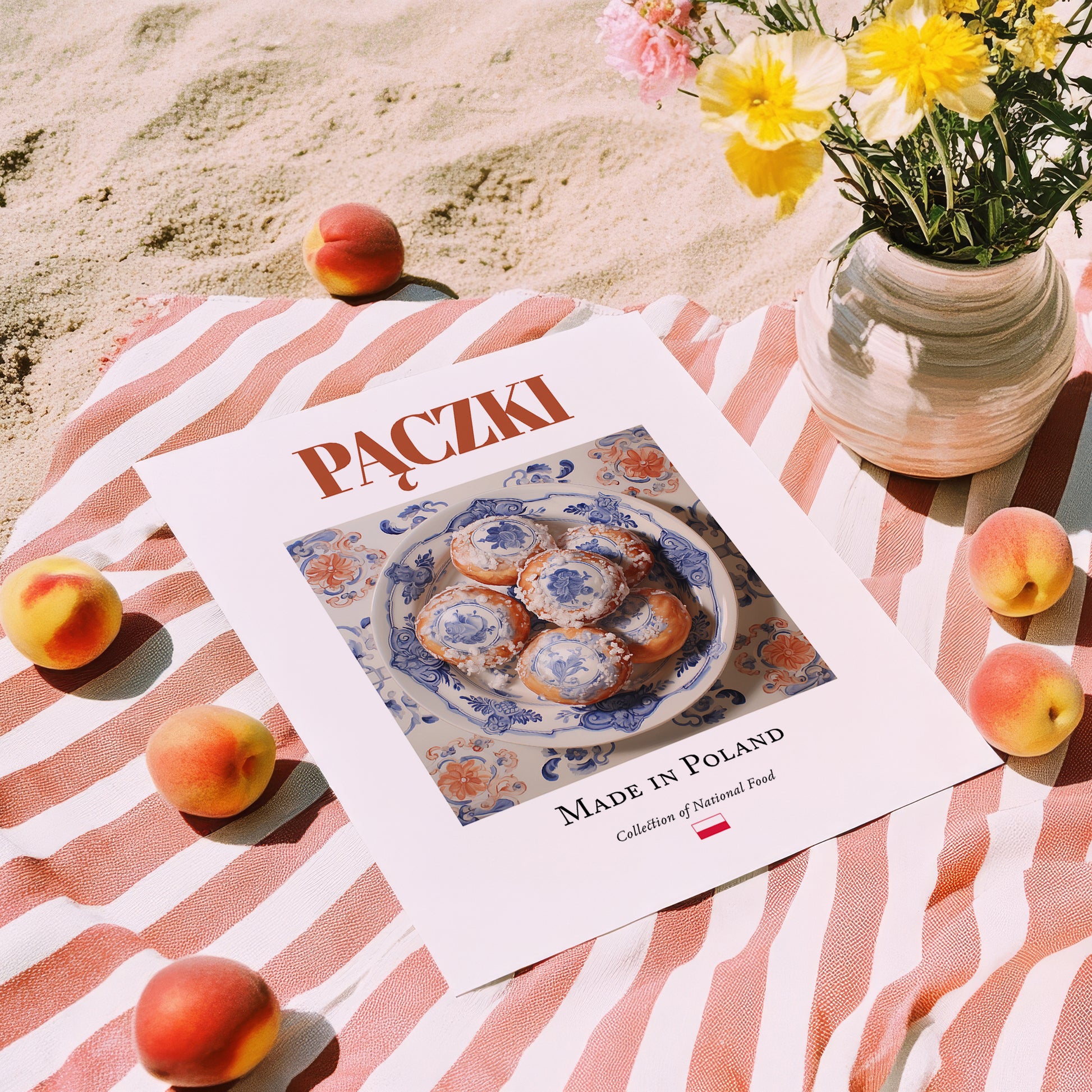 Pączki – Polish Dessert Dish, Café Poster, unframed on coastal sand