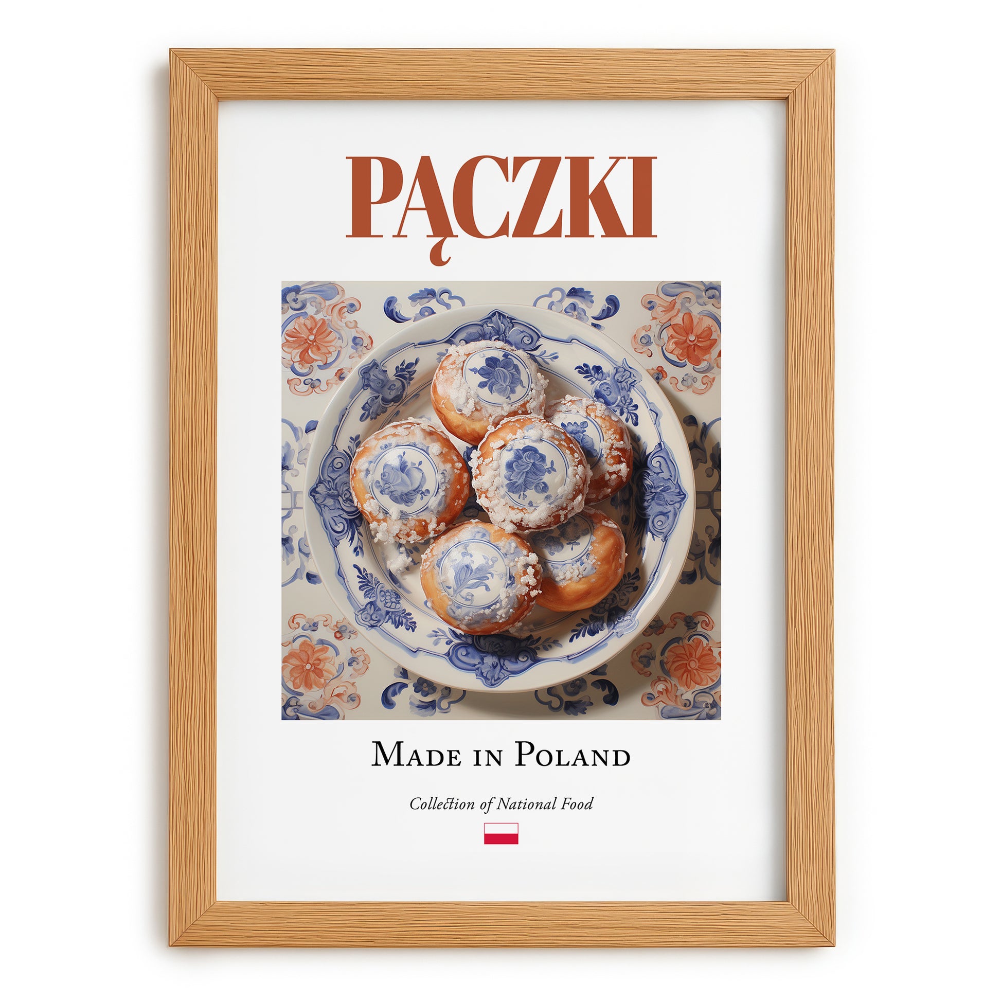 Pączki – Polish Dessert Dish, Café Poster, set in oak frame