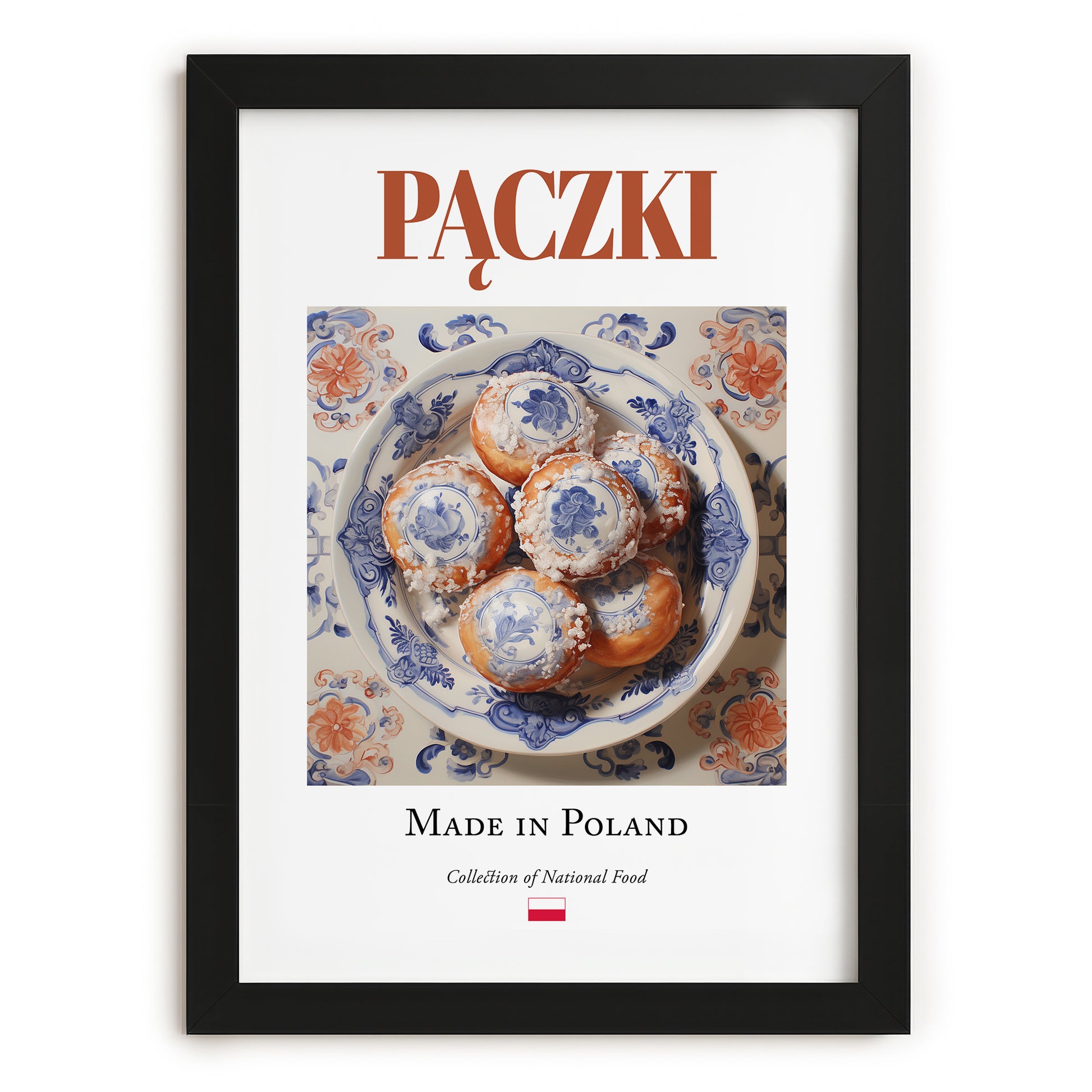 Pączki – Polish Dessert Dish, Café Poster, in sleek black frame