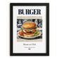 Burger – American Snack Dish, Café Art, in sleek black frame