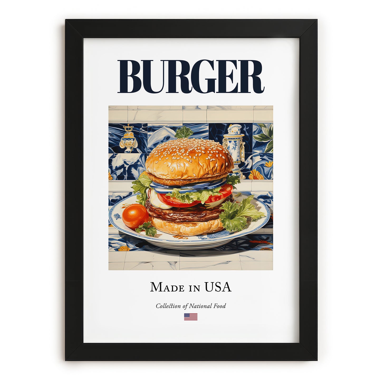 Burger – American Snack Dish, Café Art, in sleek black frame
