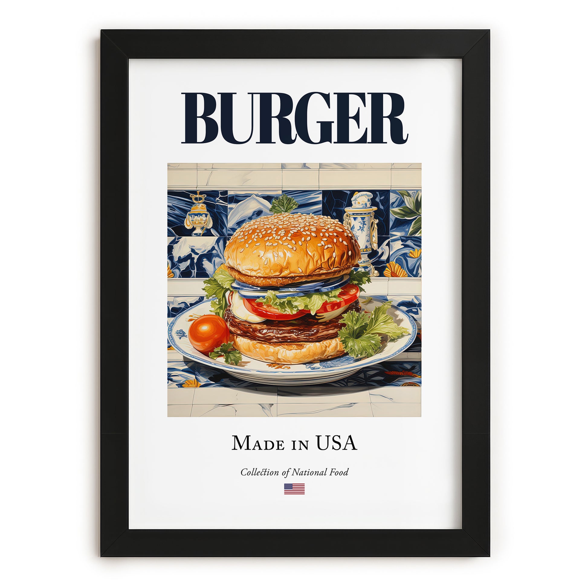 Burger – American Snack Dish, Café Art, in sleek black frame