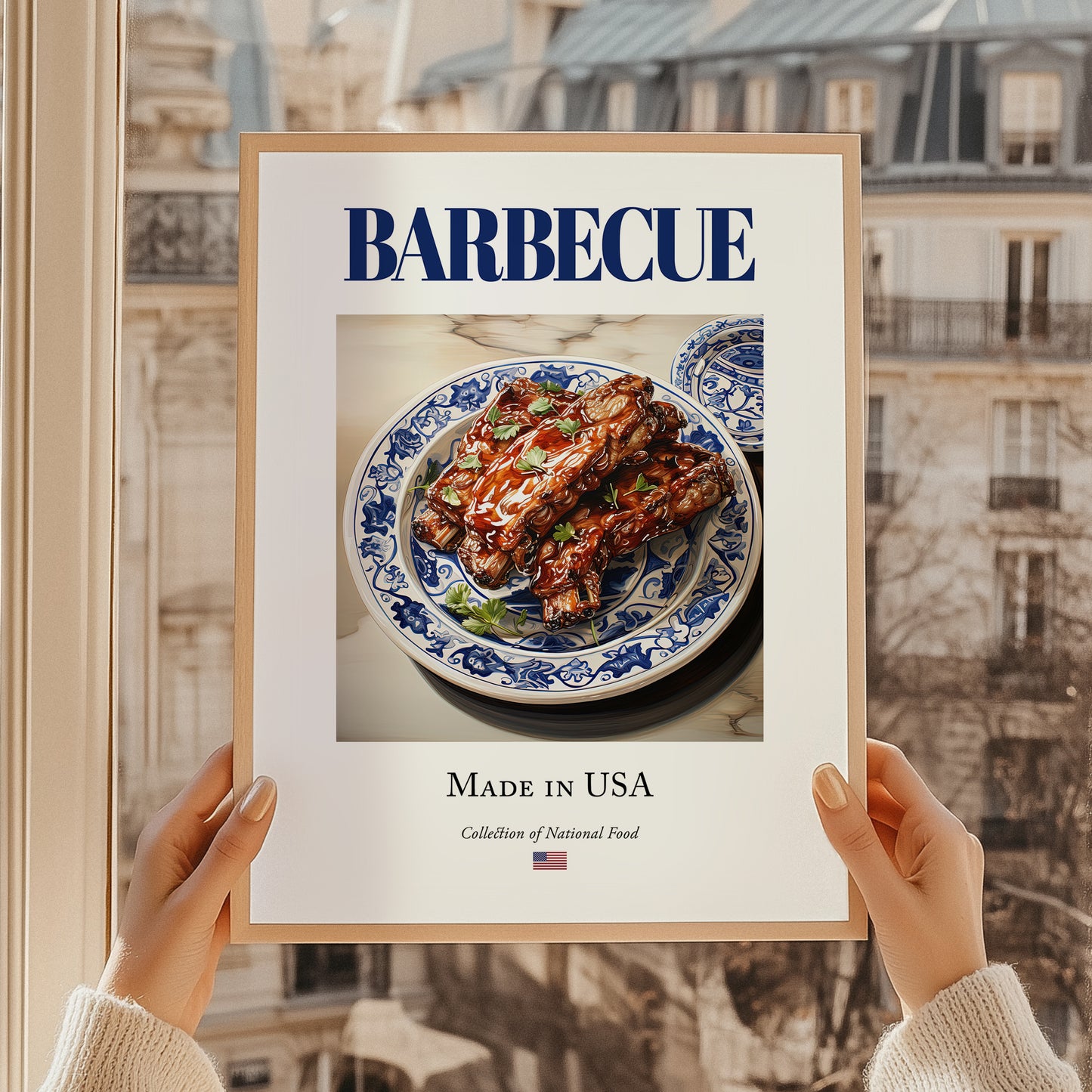 Barbecue – American Meat Dish, Café Poster, styled in a charming Paris street view