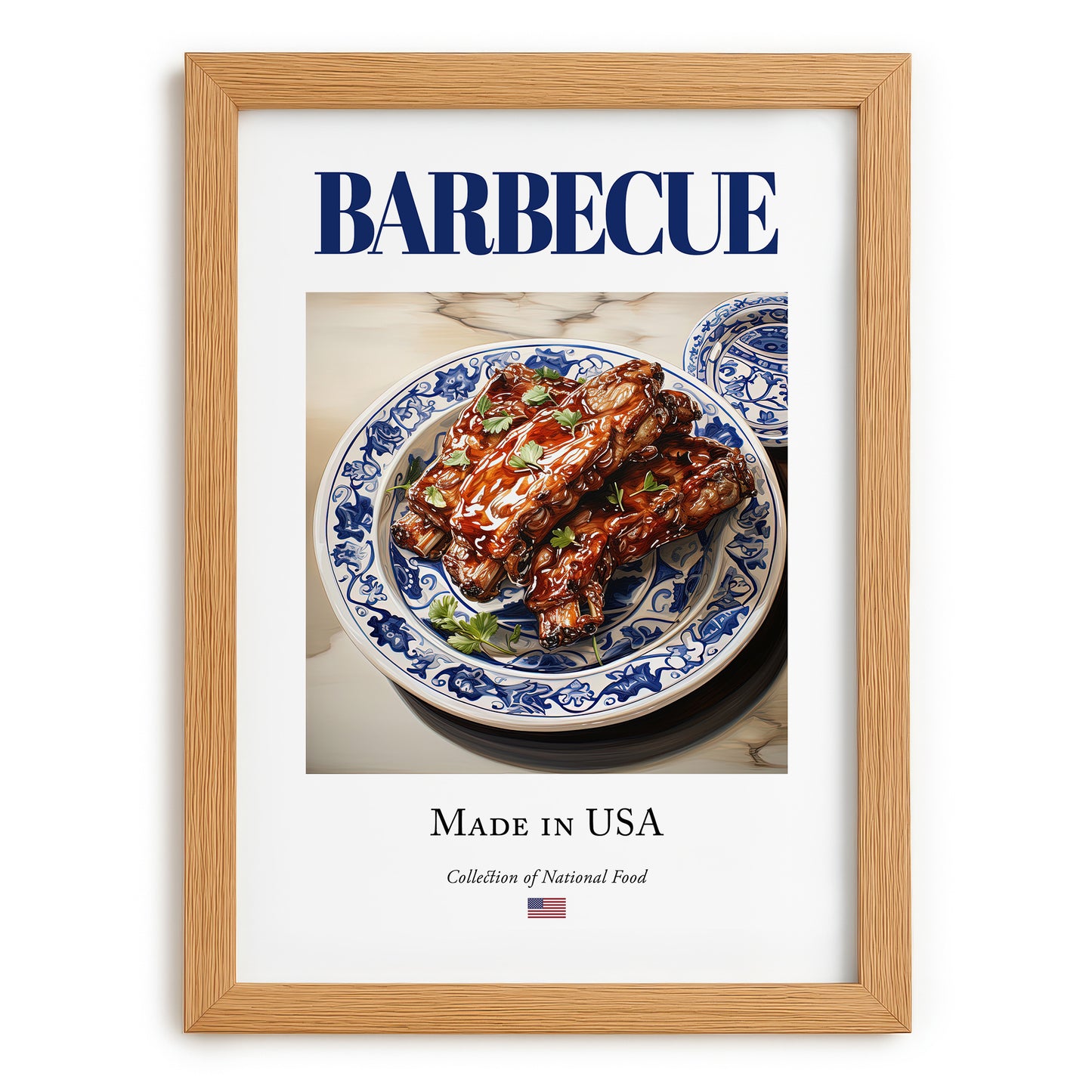 Barbecue – American Meat Dish, Café Poster, set in oak frame
