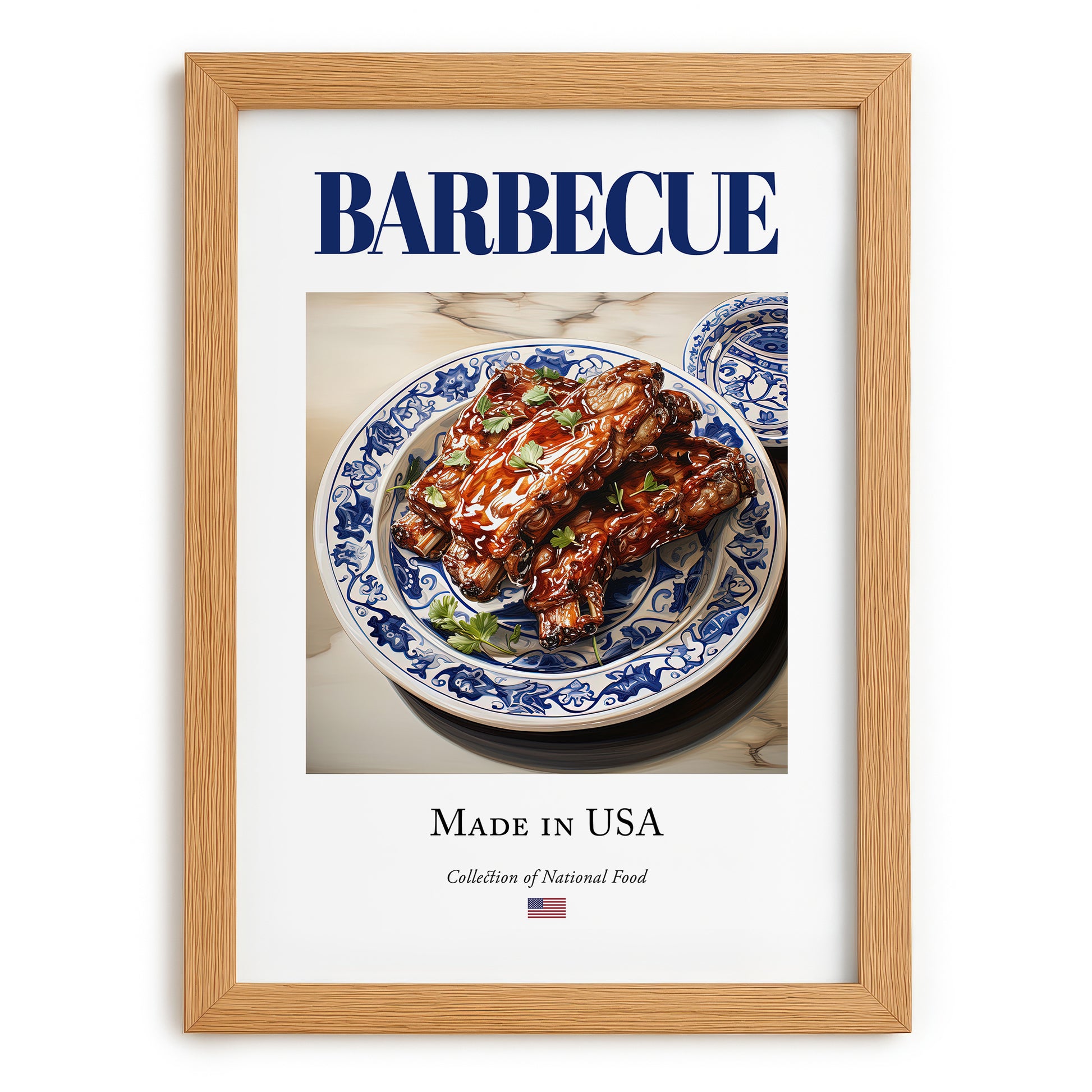 Barbecue – American Meat Dish, Café Poster, set in oak frame
