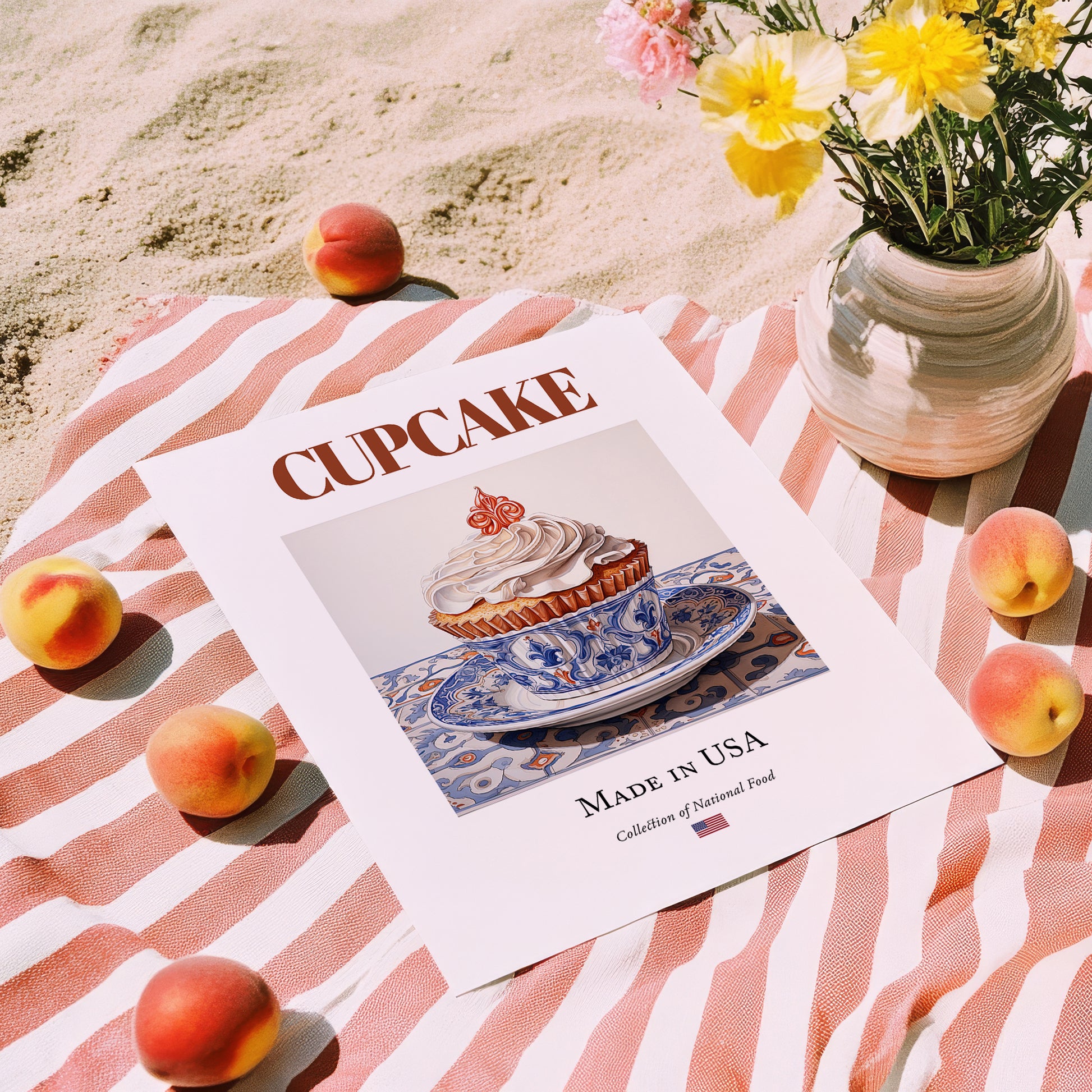 Cupcake – American Dessert Dish, Café Wall Decor, unframed on coastal sand
