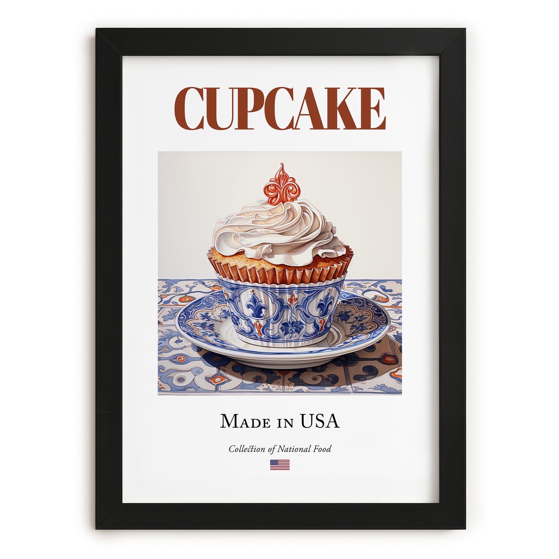Cupcake – American Dessert Dish, Café Wall Decor, in sleek black frame