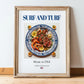 Surf and Turf – American Meat Dish, Tavern Wall Decor, in wooden frame leaning on the floor