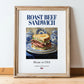 Roast Beef Sandwich – American Dish, Fine Dining Restaurant Painting, in wooden frame leaning on the floor