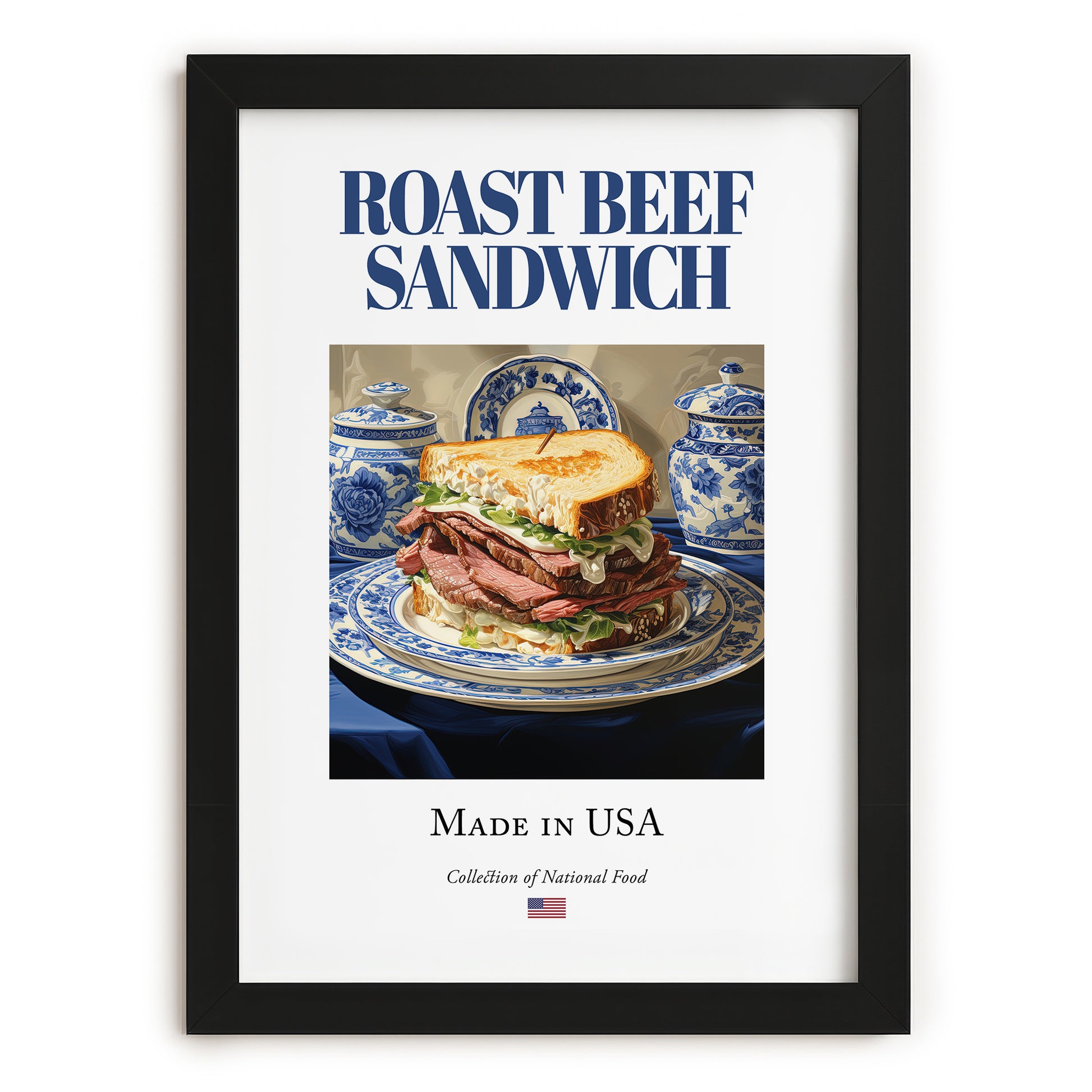 Roast Beef Sandwich – American Dish, Fine Dining Restaurant Painting, in sleek black frame