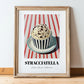 Stracciatella – on Striped Tablecloth, Gelato Wall Painting, in wooden frame leaning on the floor