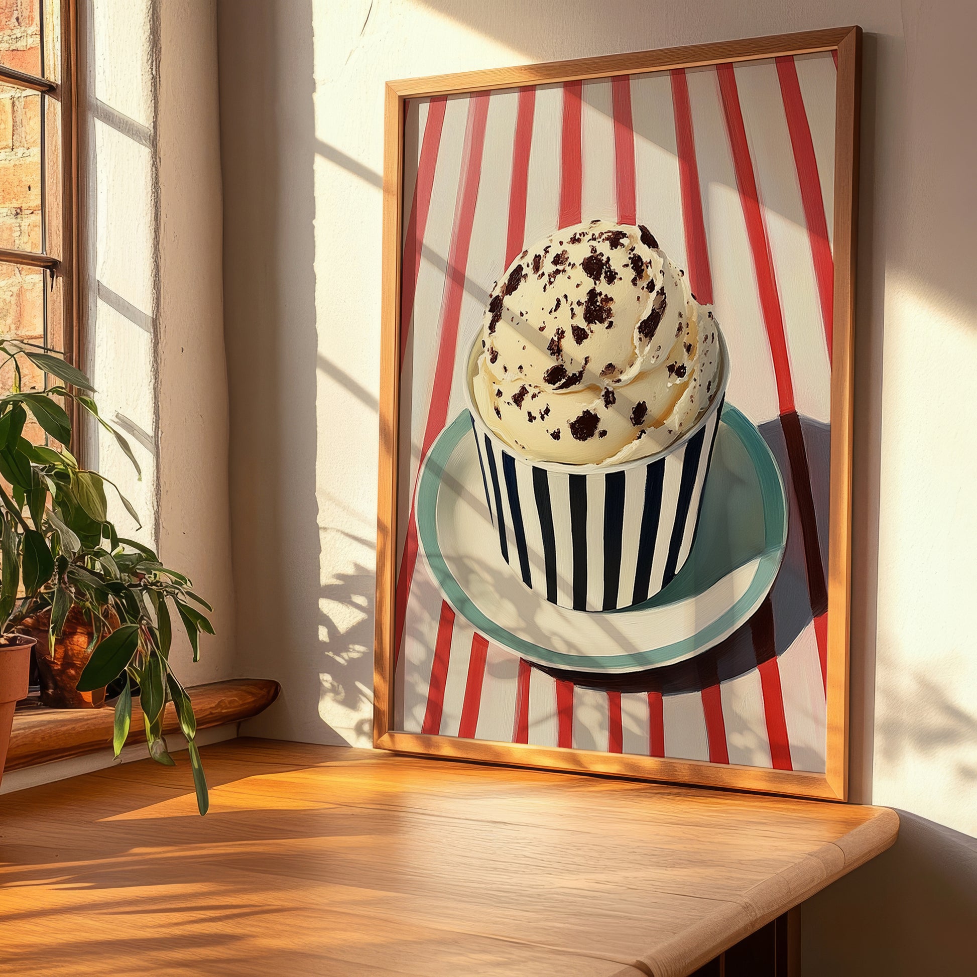 Stracciatella – on Striped Tablecloth, Gelato Wall Painting, clean layout with no caption