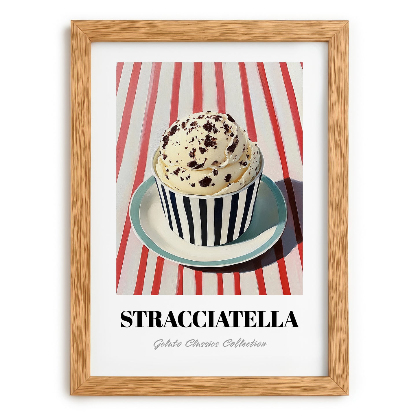 Stracciatella – on Striped Tablecloth, Gelato Wall Painting, set in oak frame