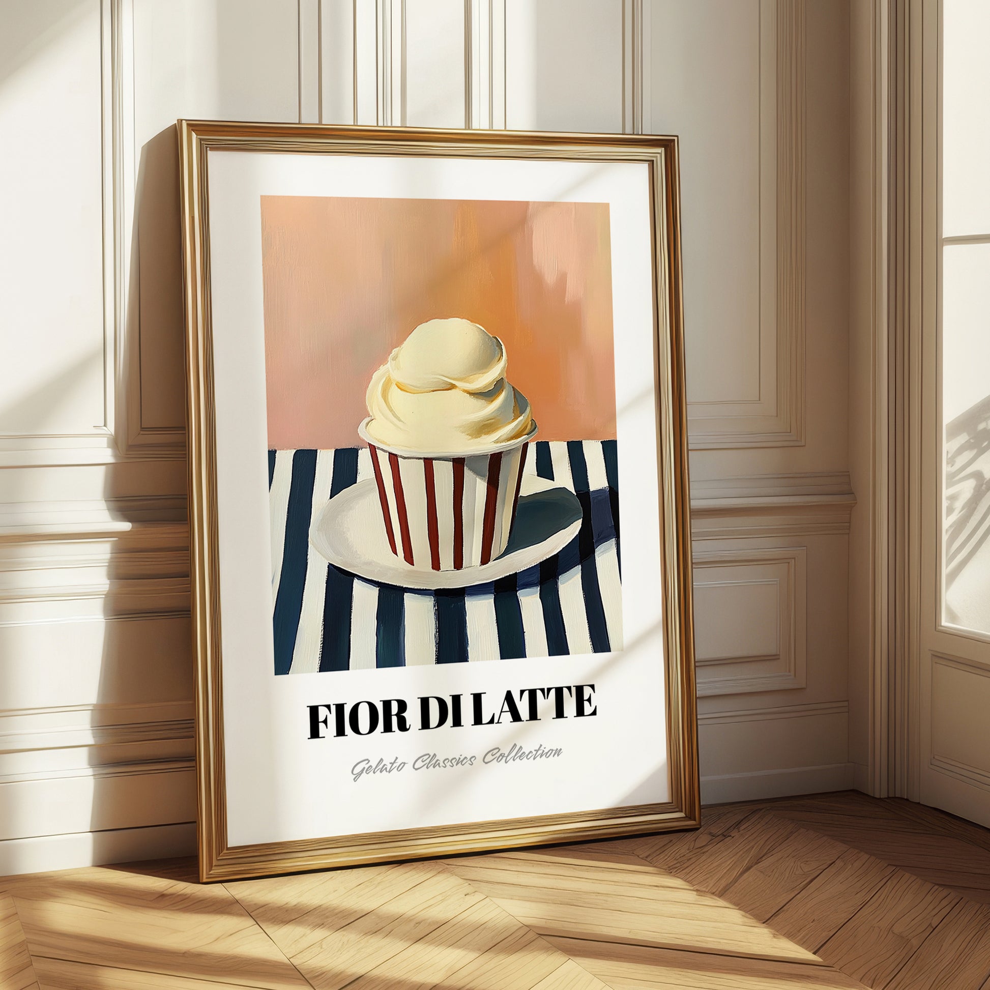 Fior Di Latte – on Striped Tablecloth, Gelato Illustration