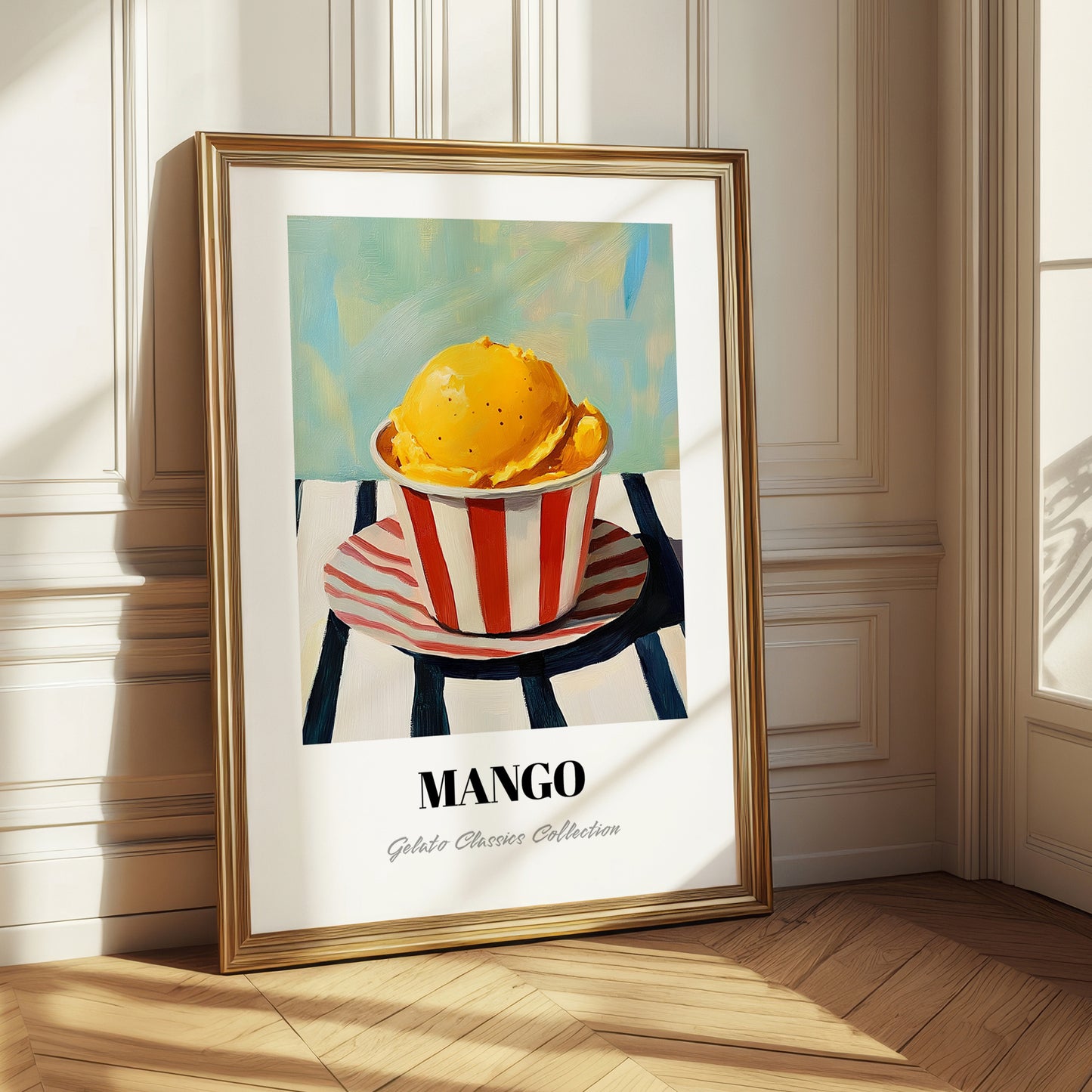Mango – on Striped Tablecloth, Gelato Wall Poster