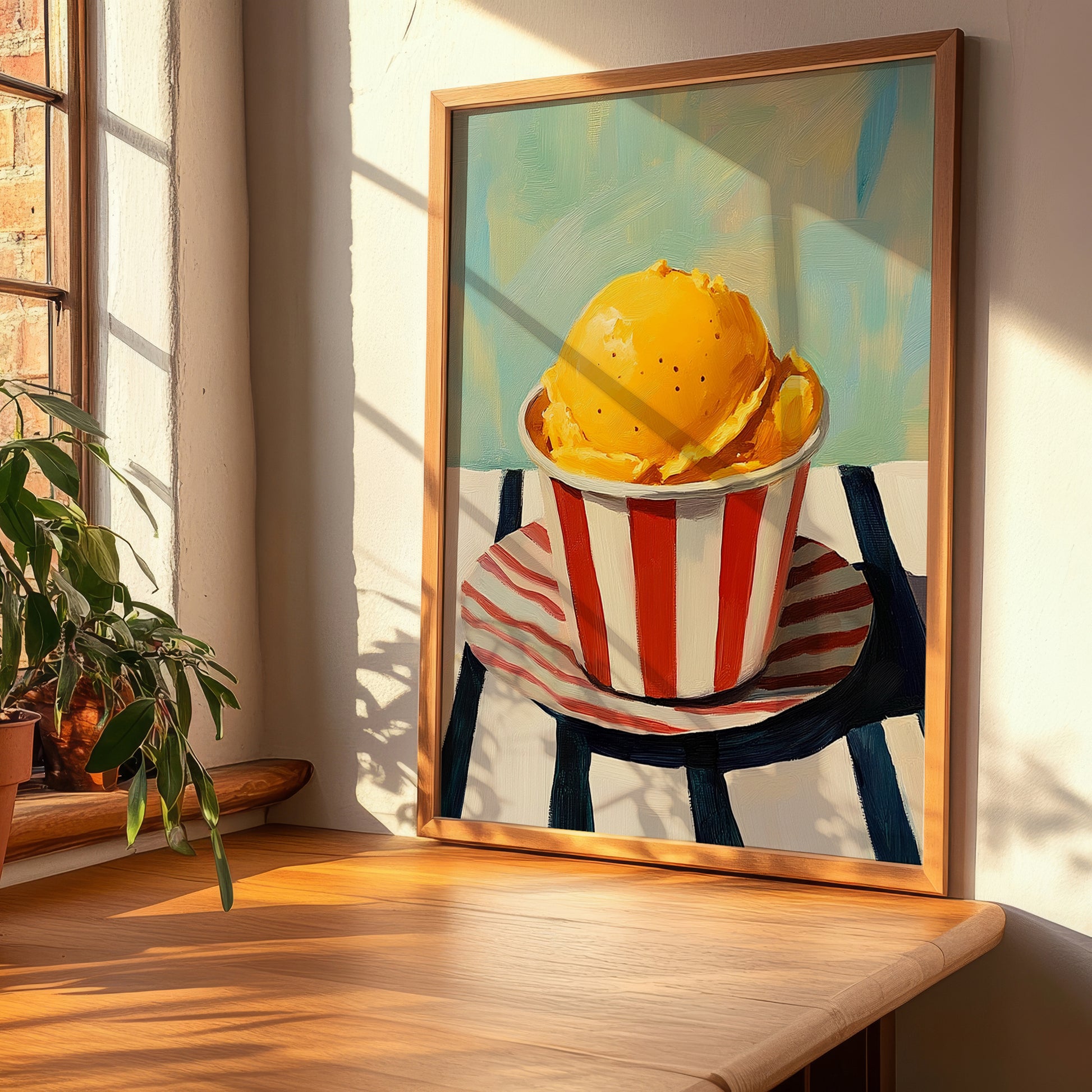 Mango – on Striped Tablecloth, Gelato Wall Poster, clean layout with no caption