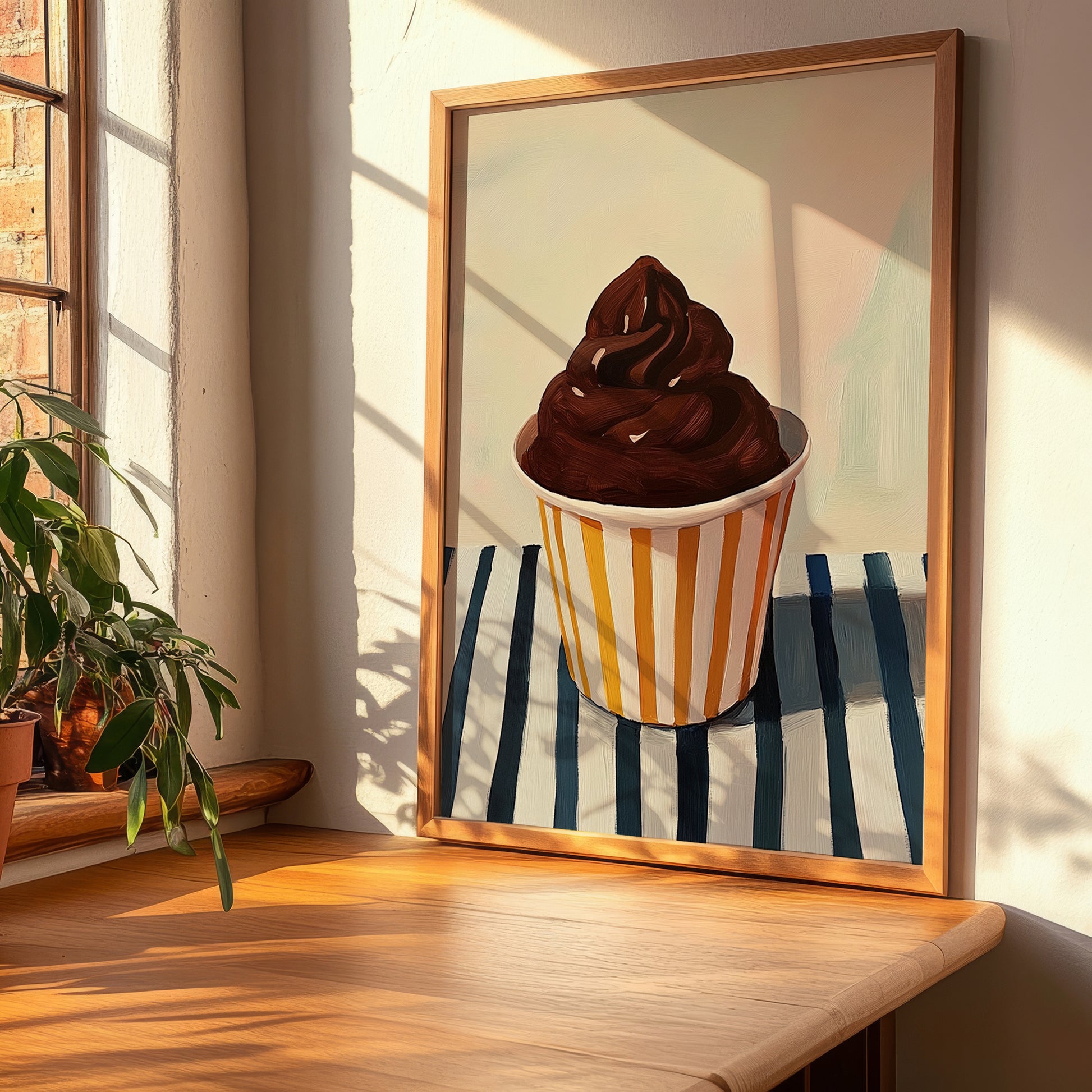 Bacio – on Striped Tablecloth, Gelato Painting, clean layout with no caption
