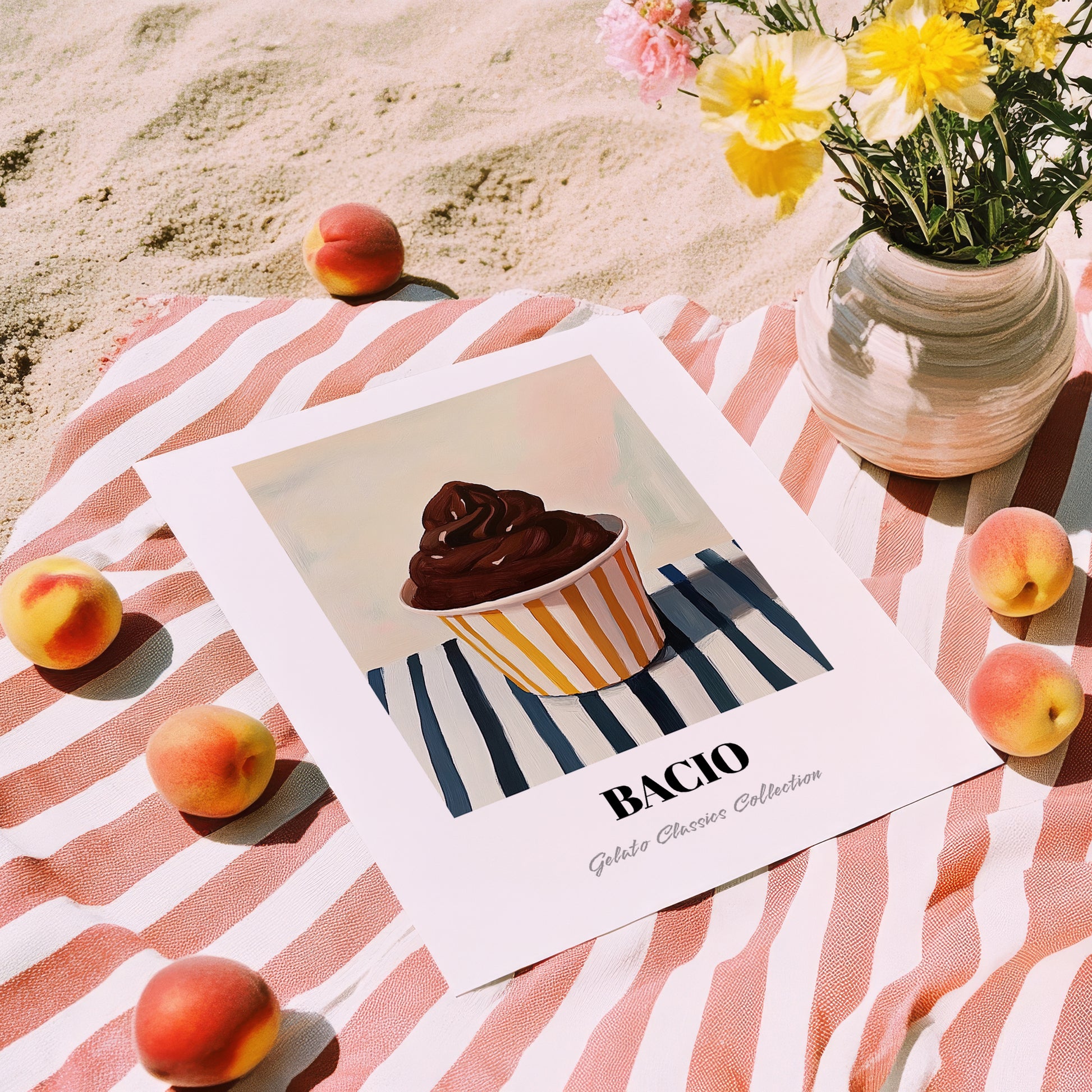 Bacio – on Striped Tablecloth, Gelato Painting, unframed on coastal sand