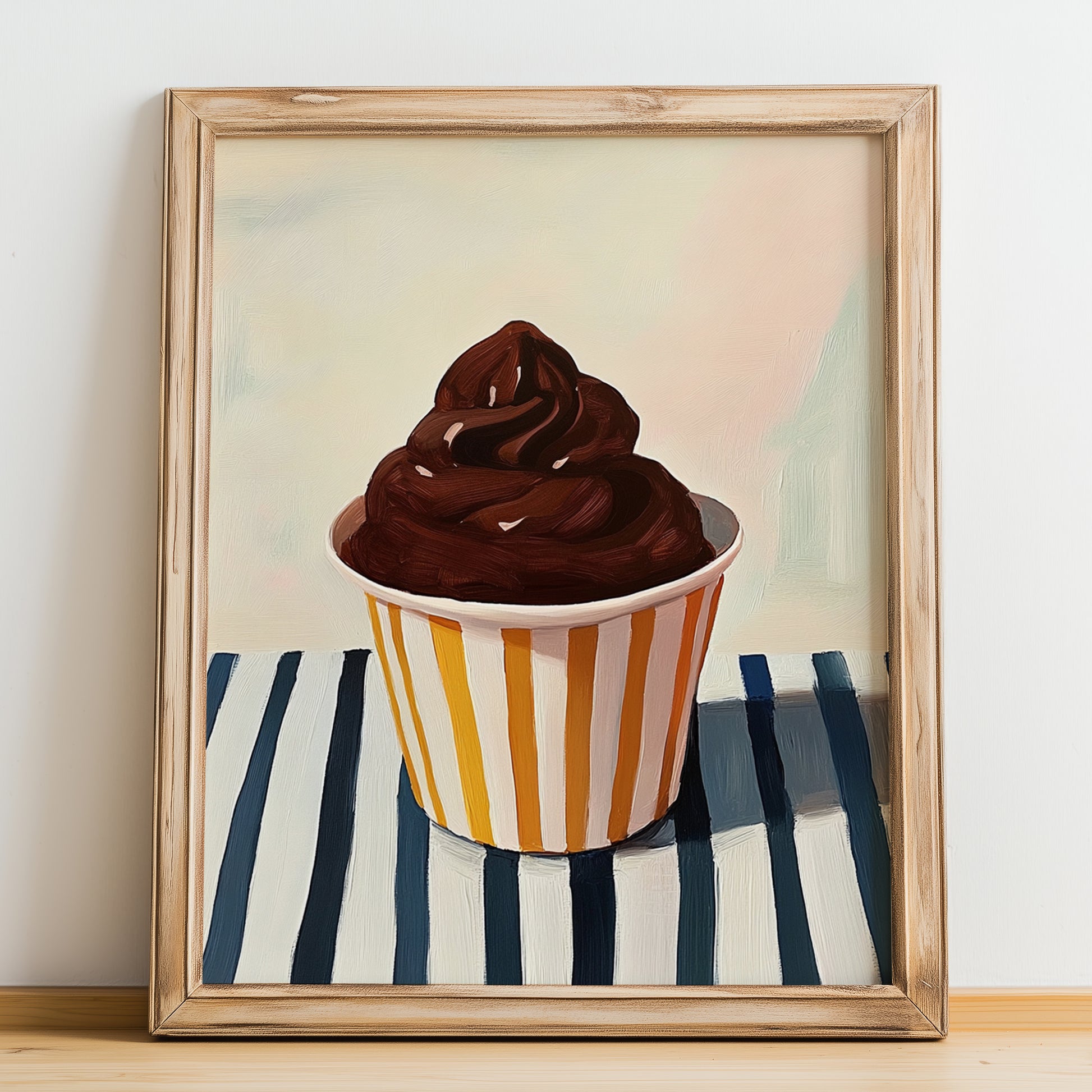 Bacio – on Striped Tablecloth, Gelato Painting, no-text version framed in wood