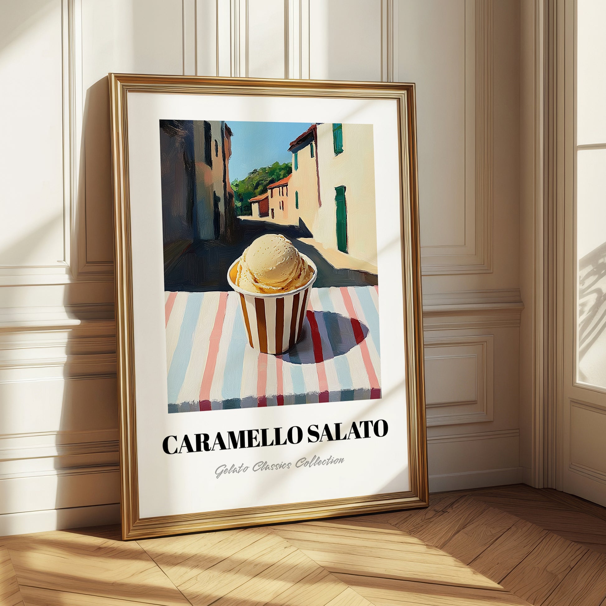 Gelato Caramello Salato – Italian Street Café Scene, Gelato Illustration