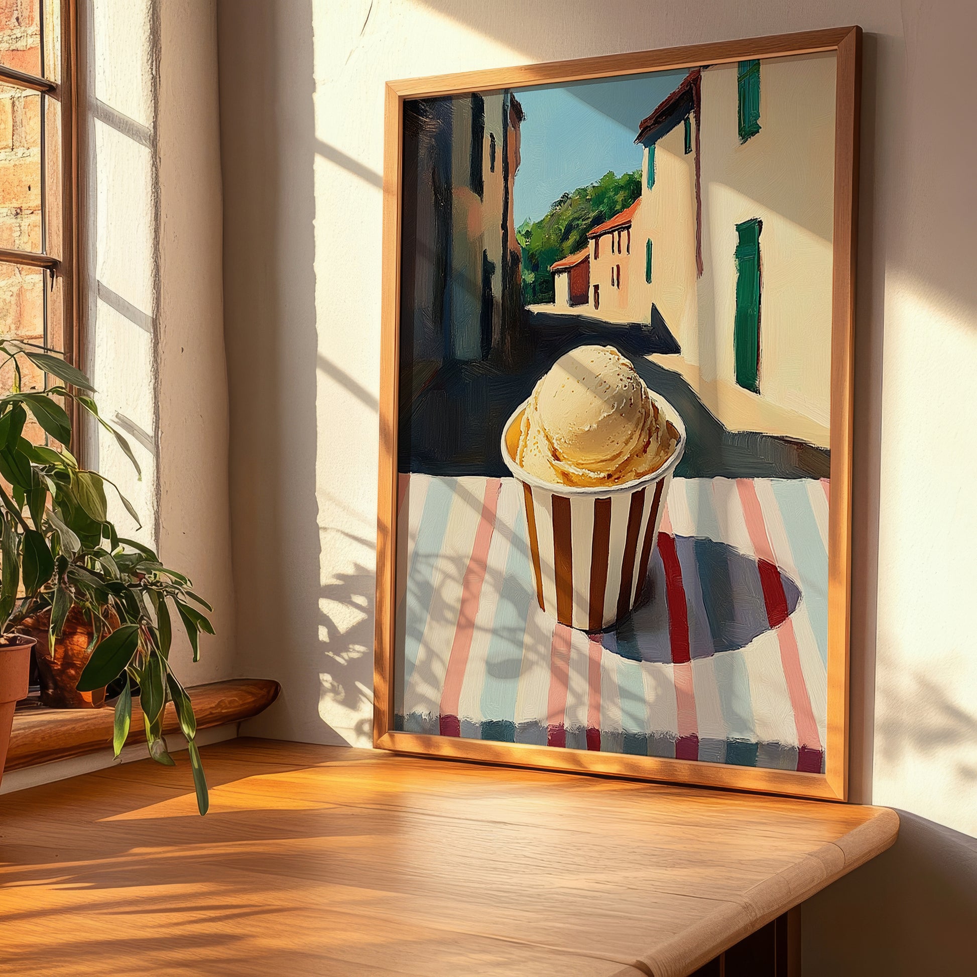 Gelato Caramello Salato – Italian Street Café Scene, Gelato Illustration, clean layout with no caption