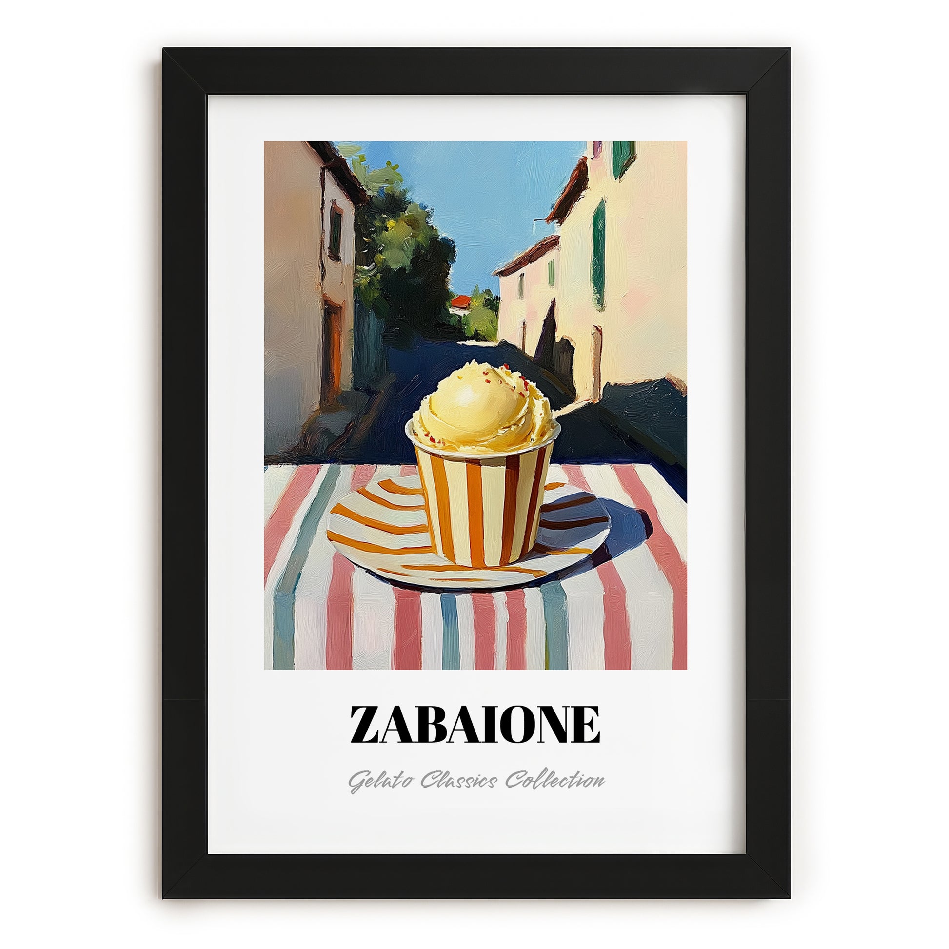 Gelato Zabaione – Italian Street Café Scene, Gelato Painting, in sleek black frame