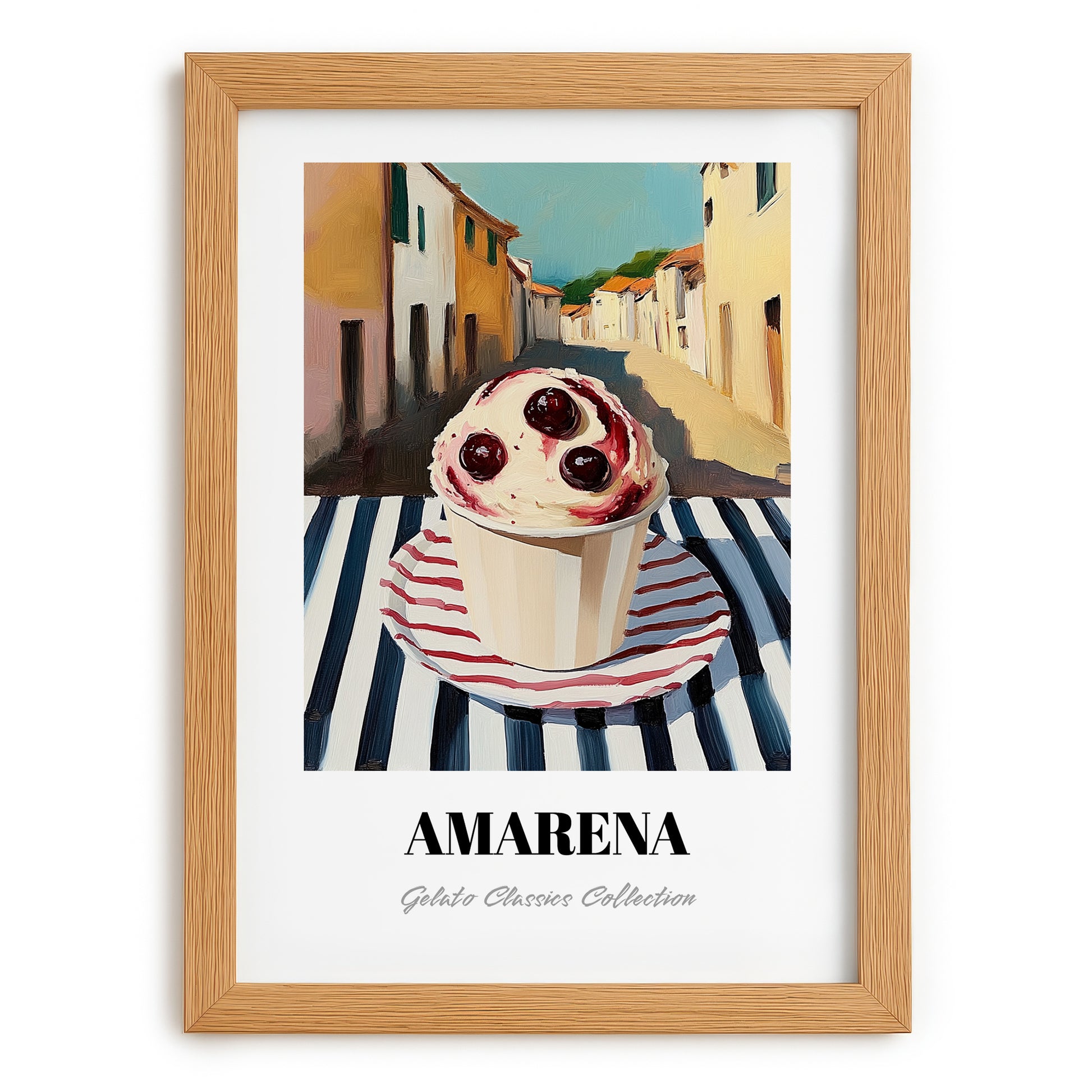 Gelato Amarena – Italian Café on the Corner, Gelato Wall Decor, set in oak frame