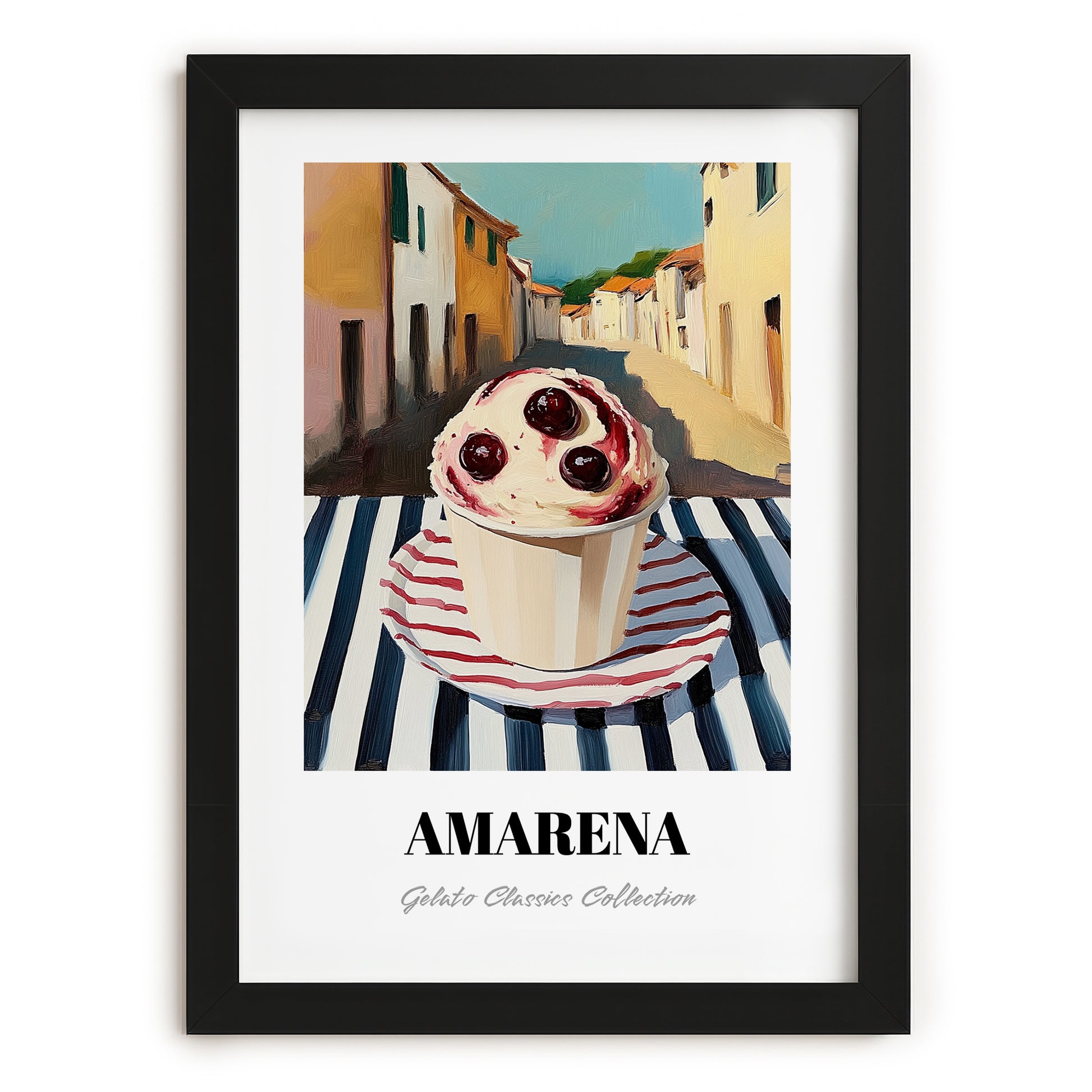 Gelato Amarena – Italian Café on the Corner, Gelato Wall Decor, in sleek black frame
