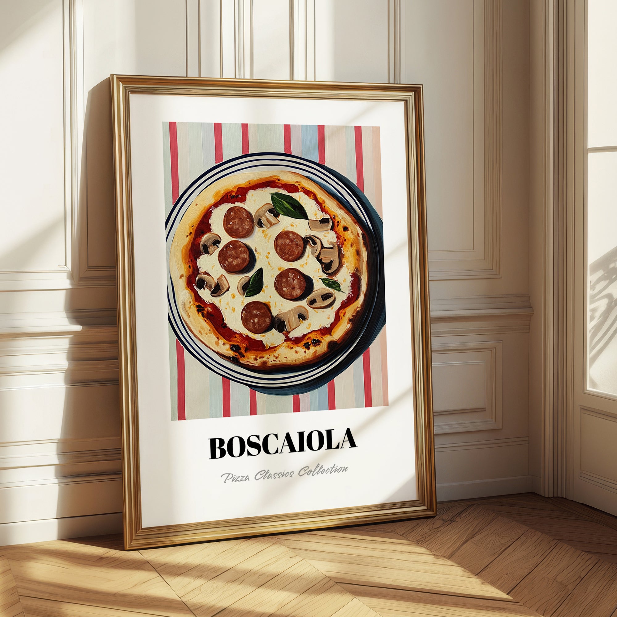 Boscaiola – on Striped Tablecloth, Pizza Wall Decor
