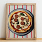 Boscaiola – on Striped Tablecloth, Pizza Wall Decor, no-text version framed in wood