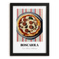 Boscaiola – on Striped Tablecloth, Pizza Wall Decor, in sleek black frame