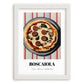 Boscaiola – on Striped Tablecloth, Pizza Wall Decor, placed in minimal white frame