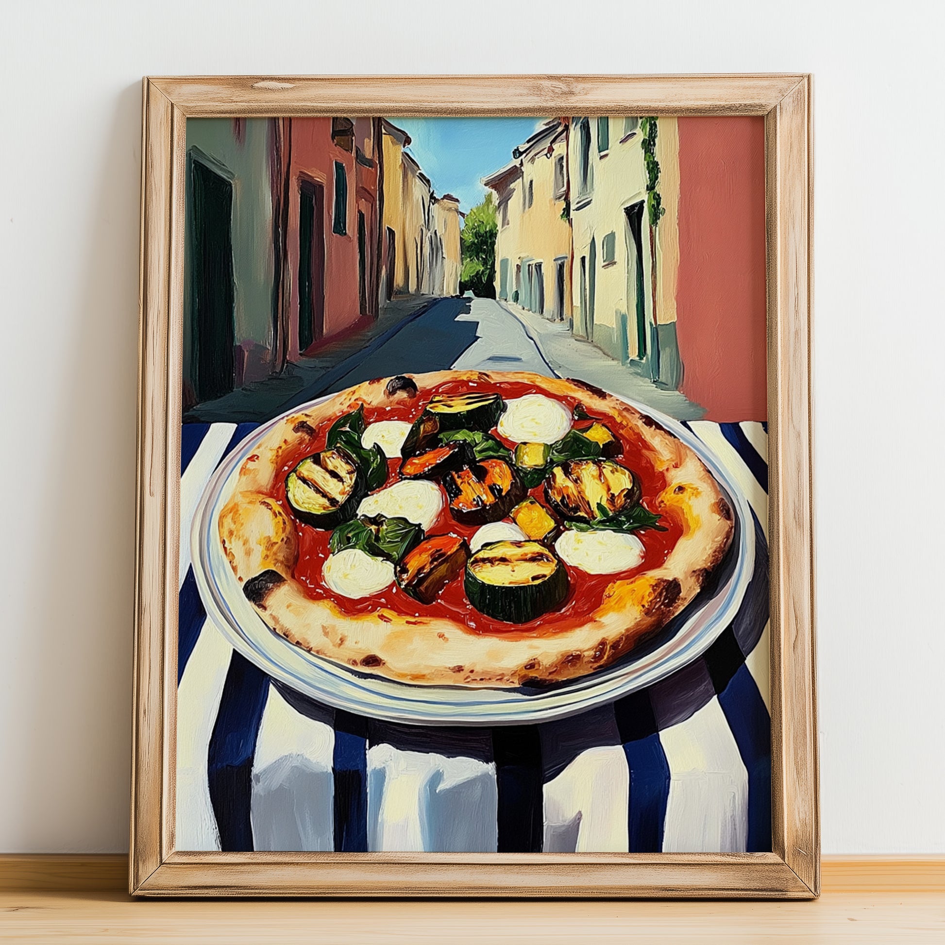 Pizza Ortolana – Italian Café on the Corner, Pizza Poster, no-text version framed in wood