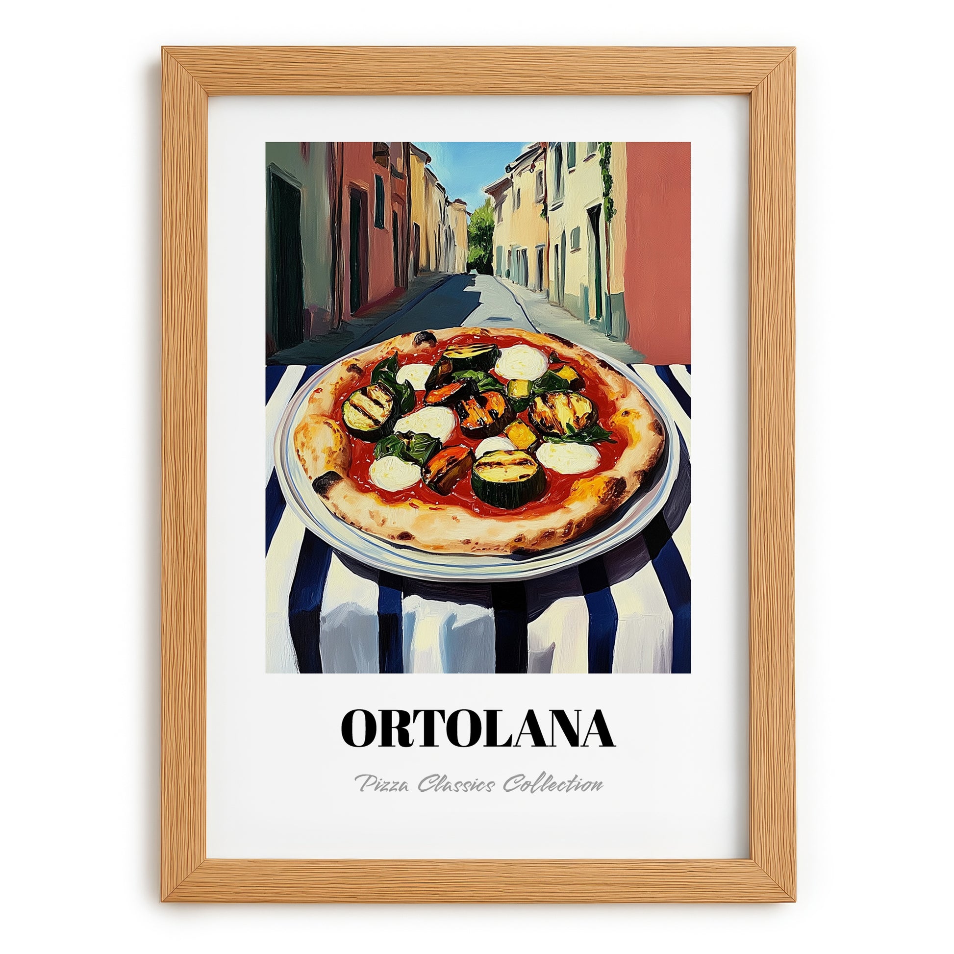 Pizza Ortolana – Italian Café on the Corner, Pizza Poster, set in oak frame